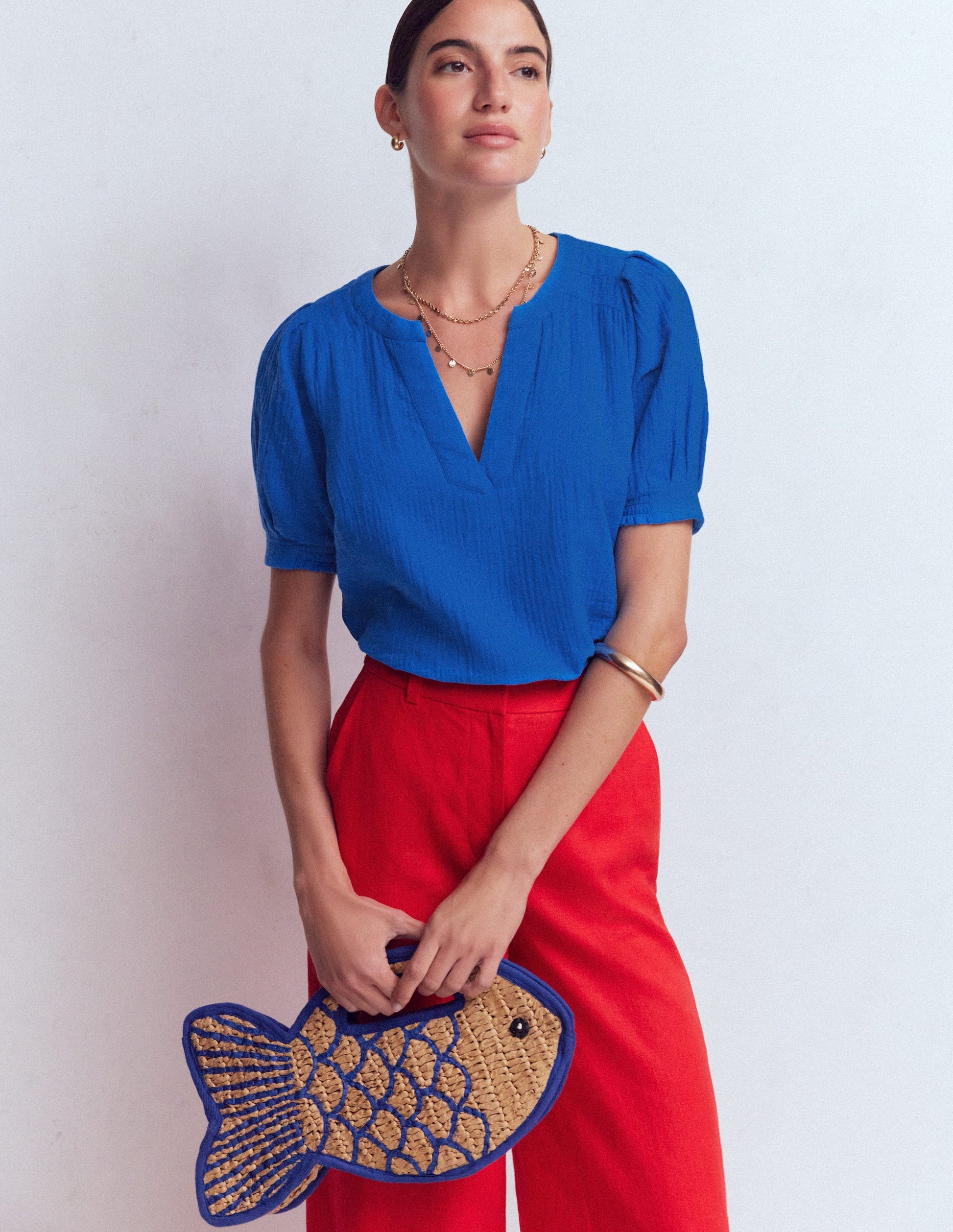 Rae Double Cloth Top-Bright Cobalt-5