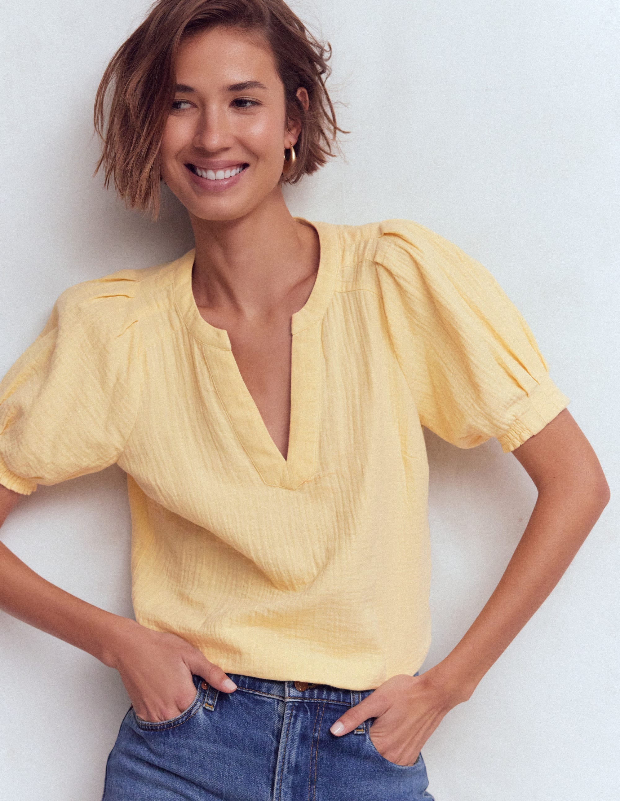 Rae Double Cloth Top - Sunlight Yellow | Boden UK