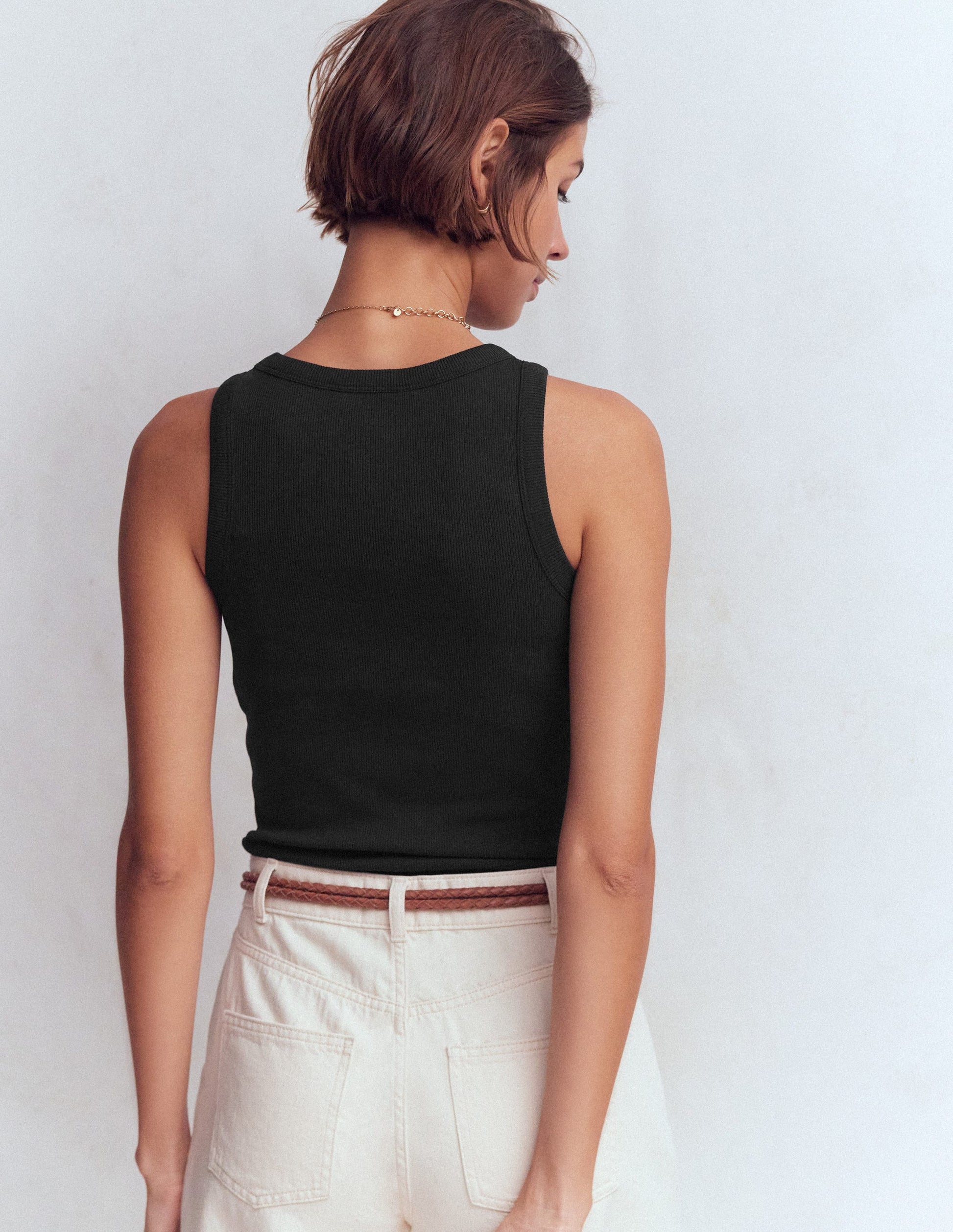 Ribbed Cotton Vest-Black-3