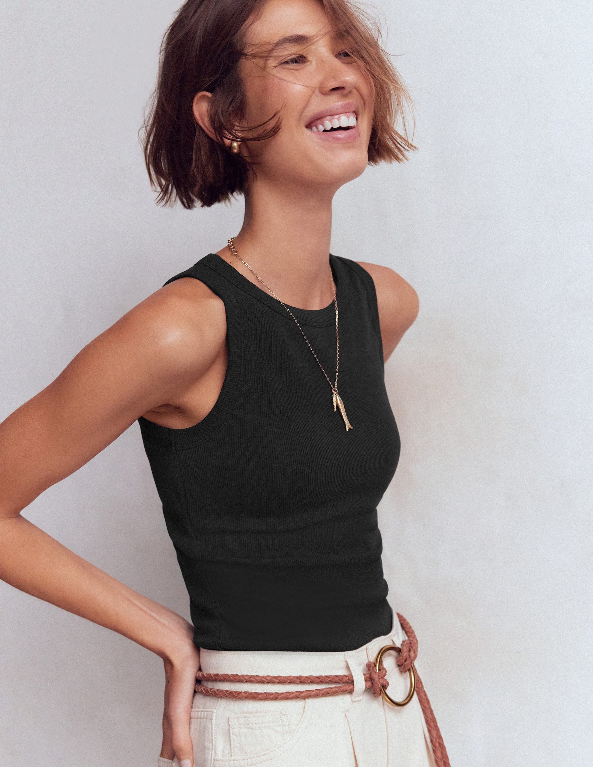 Ribbed Cotton Vest-Black-5