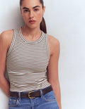 Ribbed Cotton Vest-Ivory & Brown Stripe