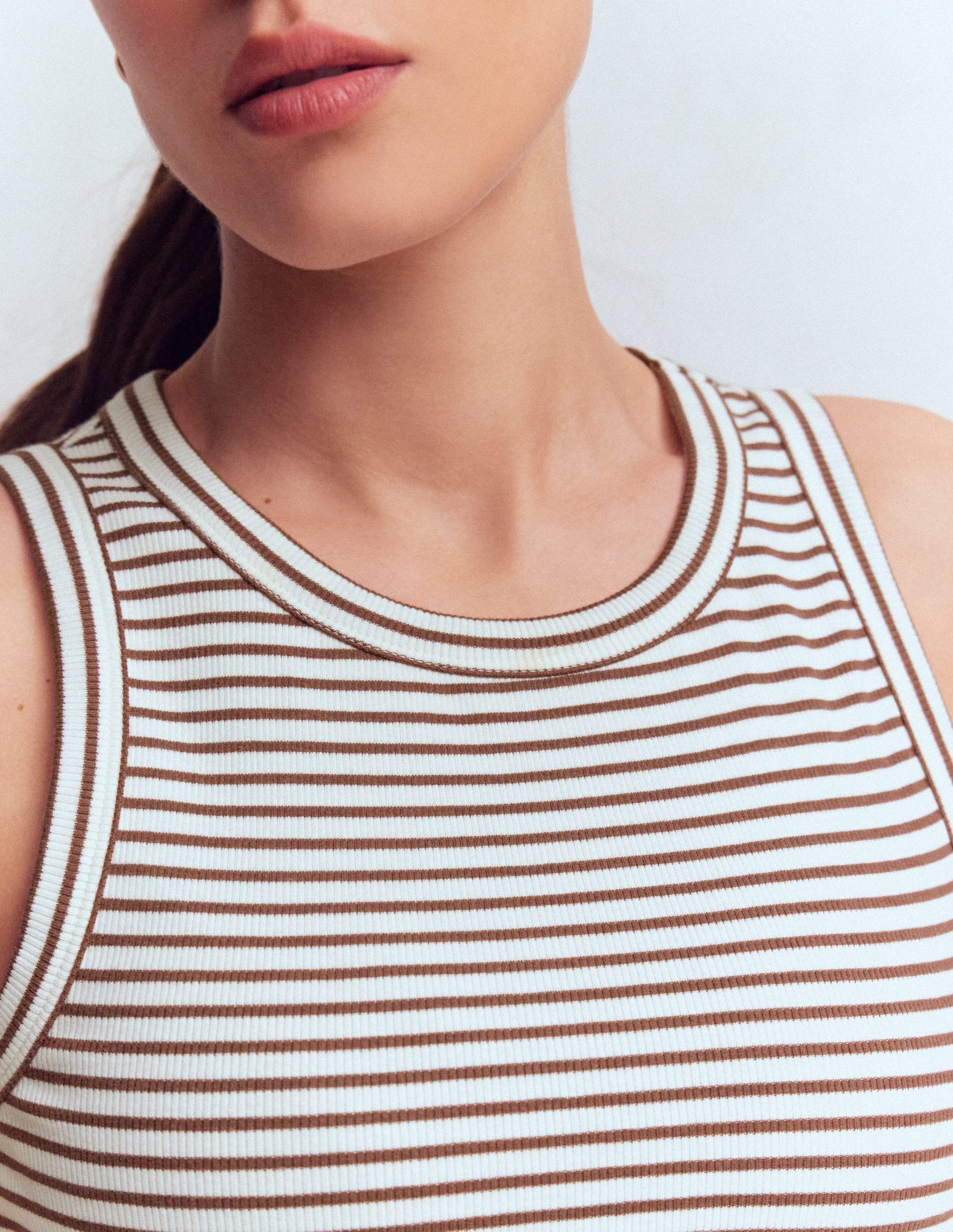 Ribbed Cotton Vest-Ivory & Brown Stripe-2