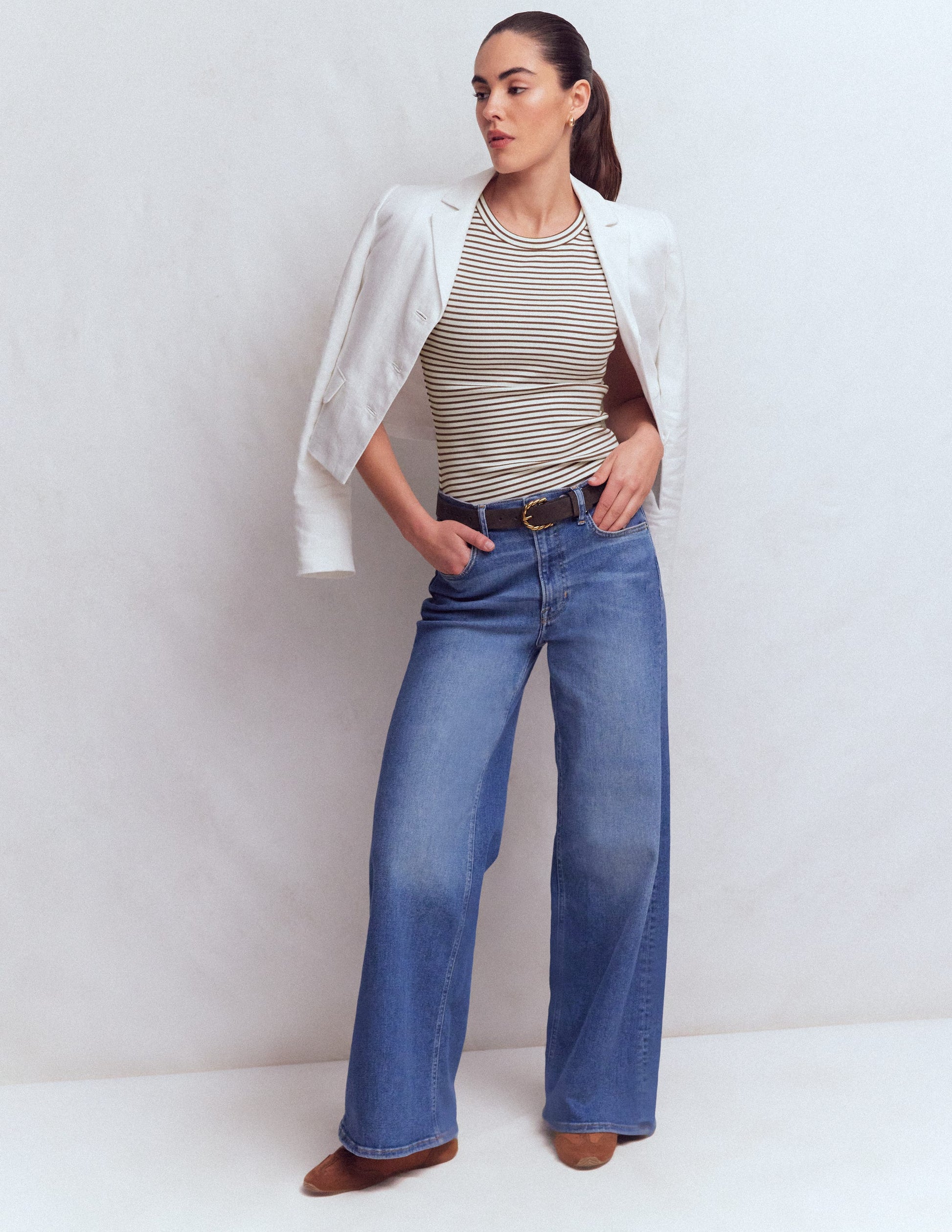 Ribbed Cotton Vest-Ivory & Brown Stripe-4