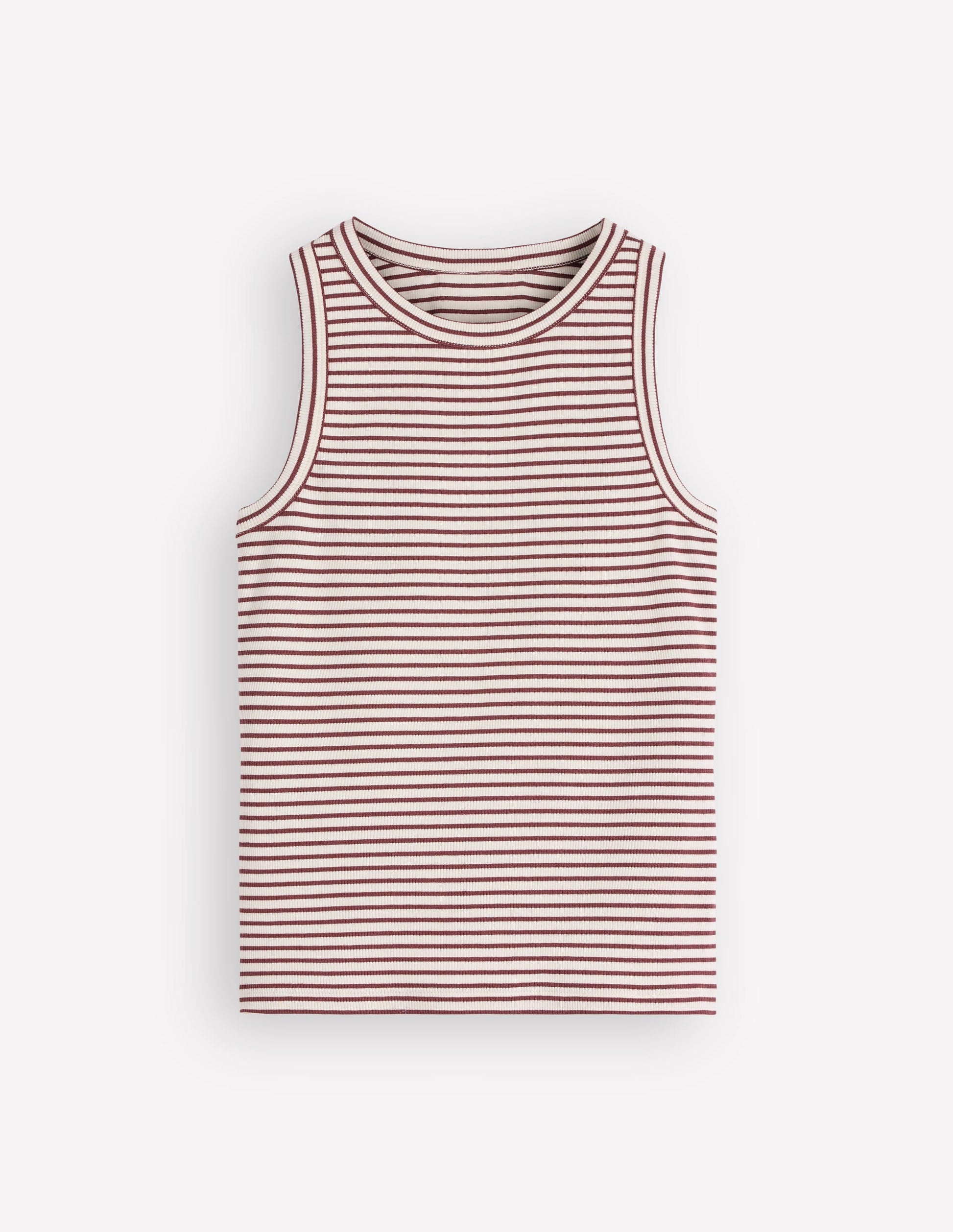 Ribbed Cotton Vest-Ivory & Brown Stripe-6