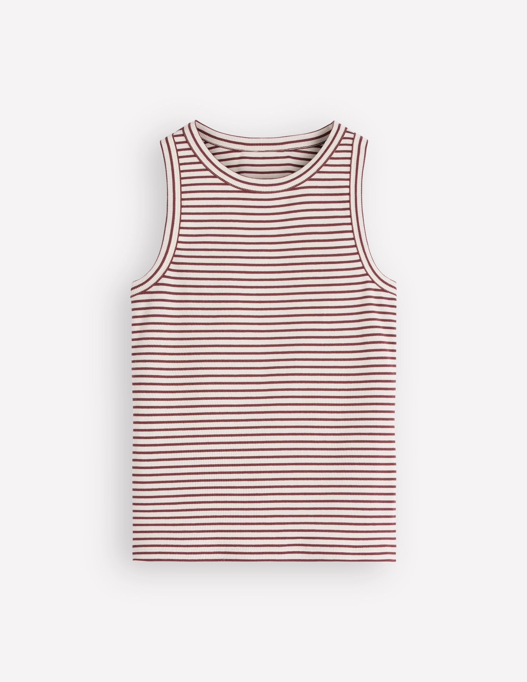 Ribbed Cotton Vest-Ivory & Brown Stripe - Image 6