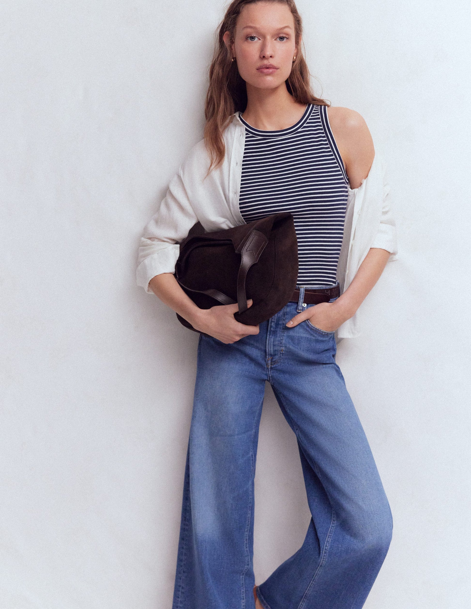 Ribbed Cotton Vest-Navy & Ivory Stripe-5