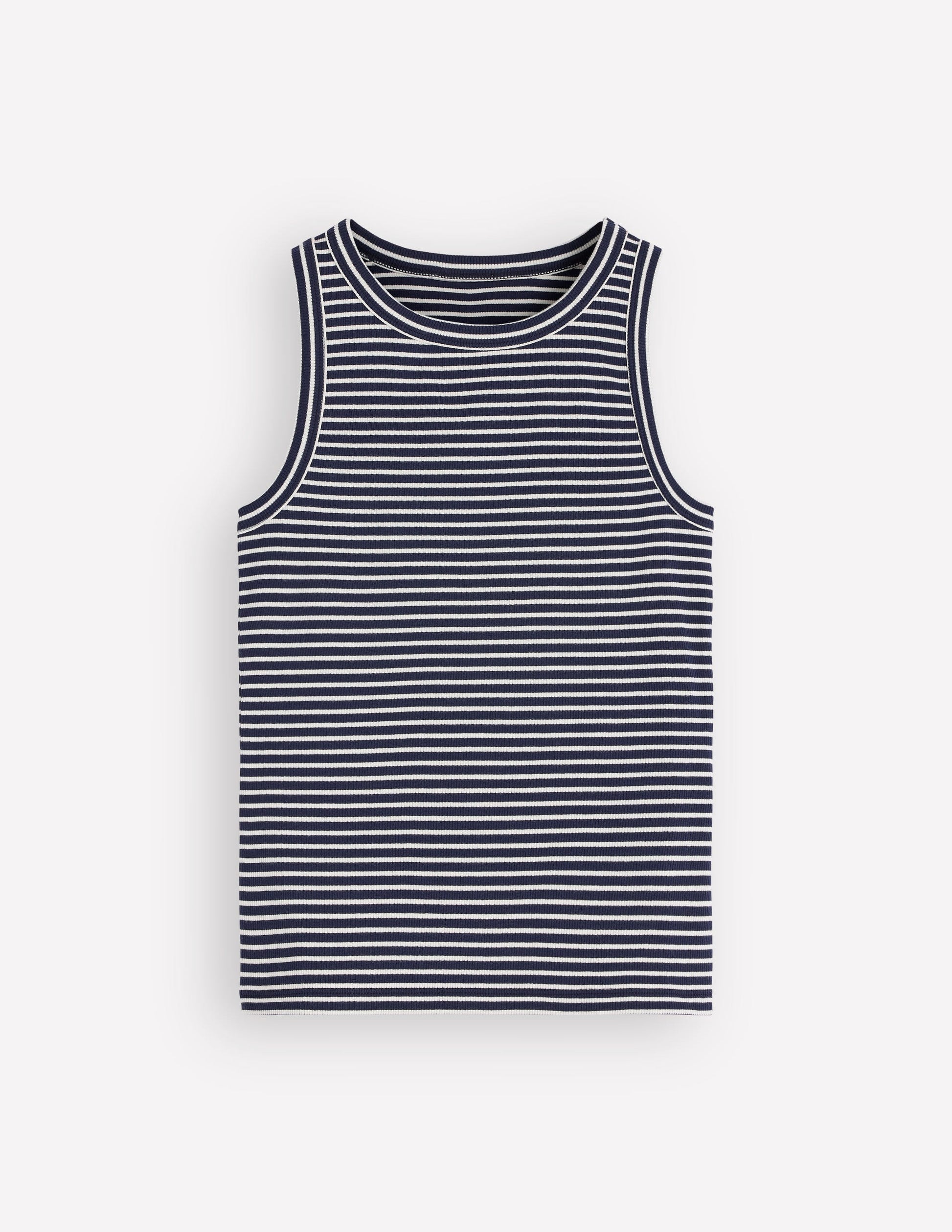 Ribbed Cotton Vest-Navy & Ivory Stripe-6