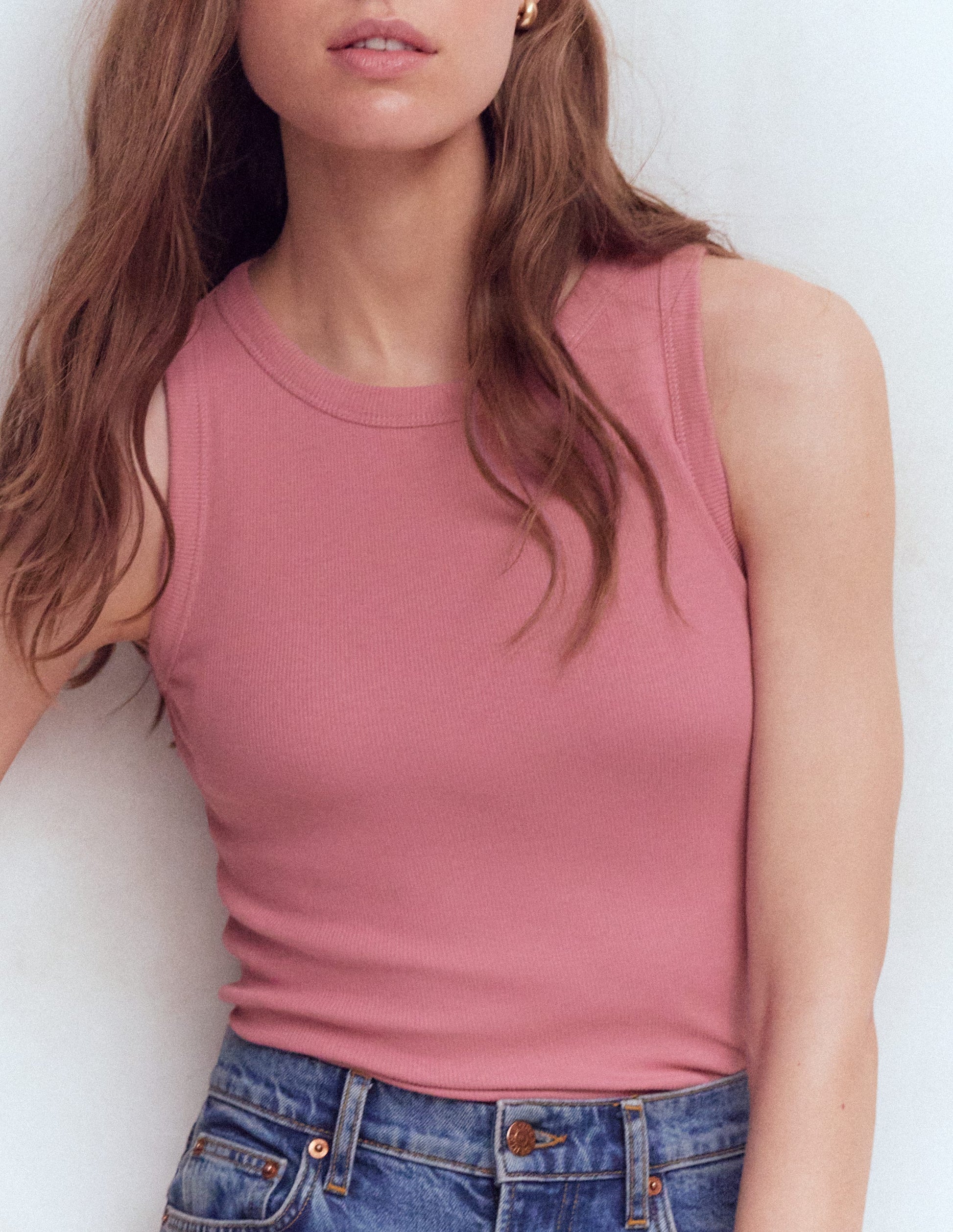 Ribbed Cotton Vest-Heather Rose-2