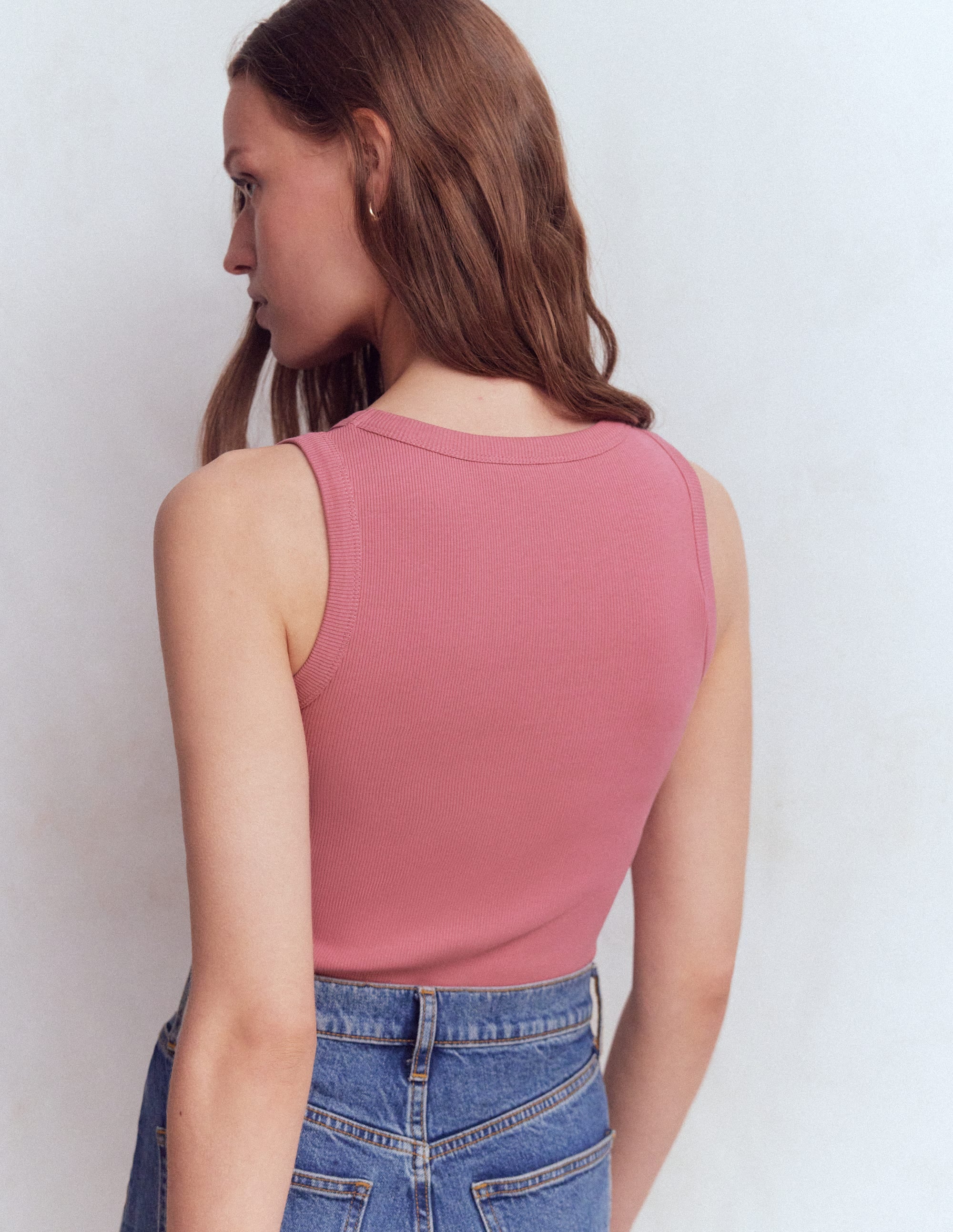 Ribbed Cotton Vest-Heather Rose - Image 3
