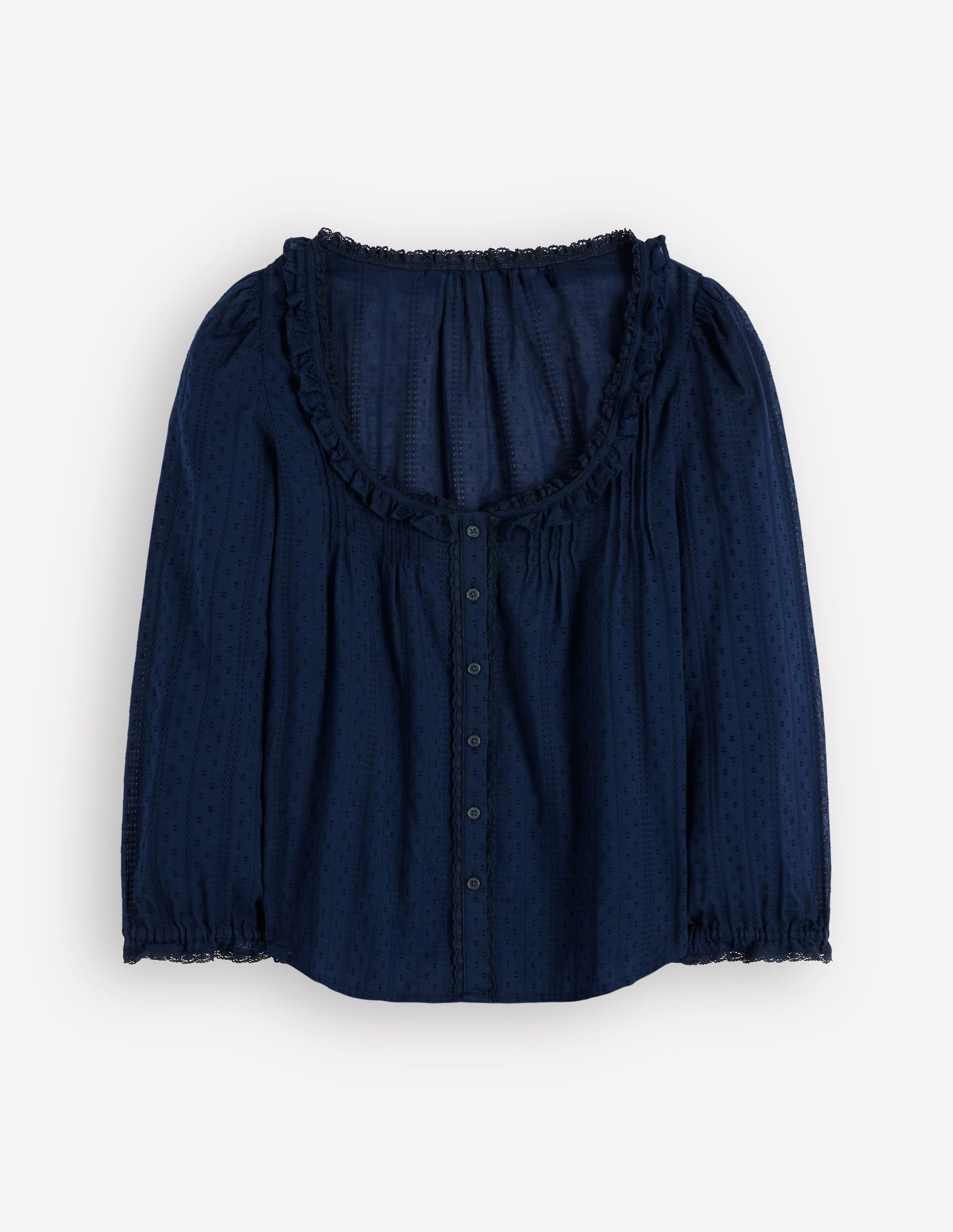 Scoop Neck Ruffle Top-Navy-5