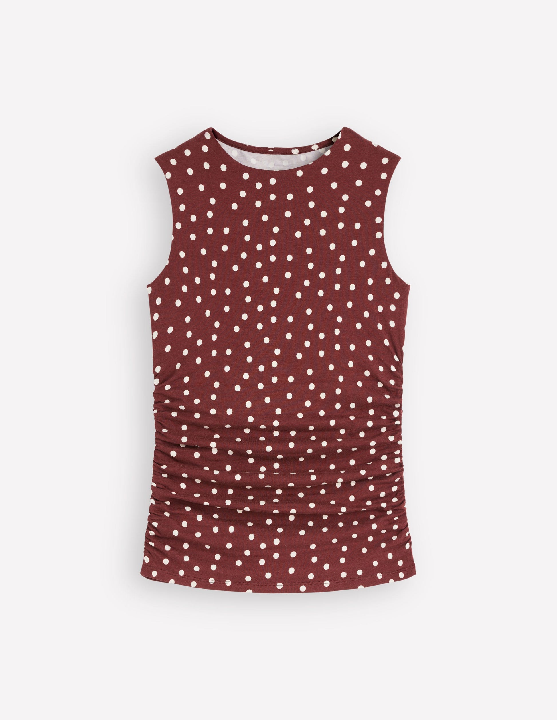 Tia Sleeveless Ruch Jersey Top-Bitter Chocolate & Ivory Spot-5