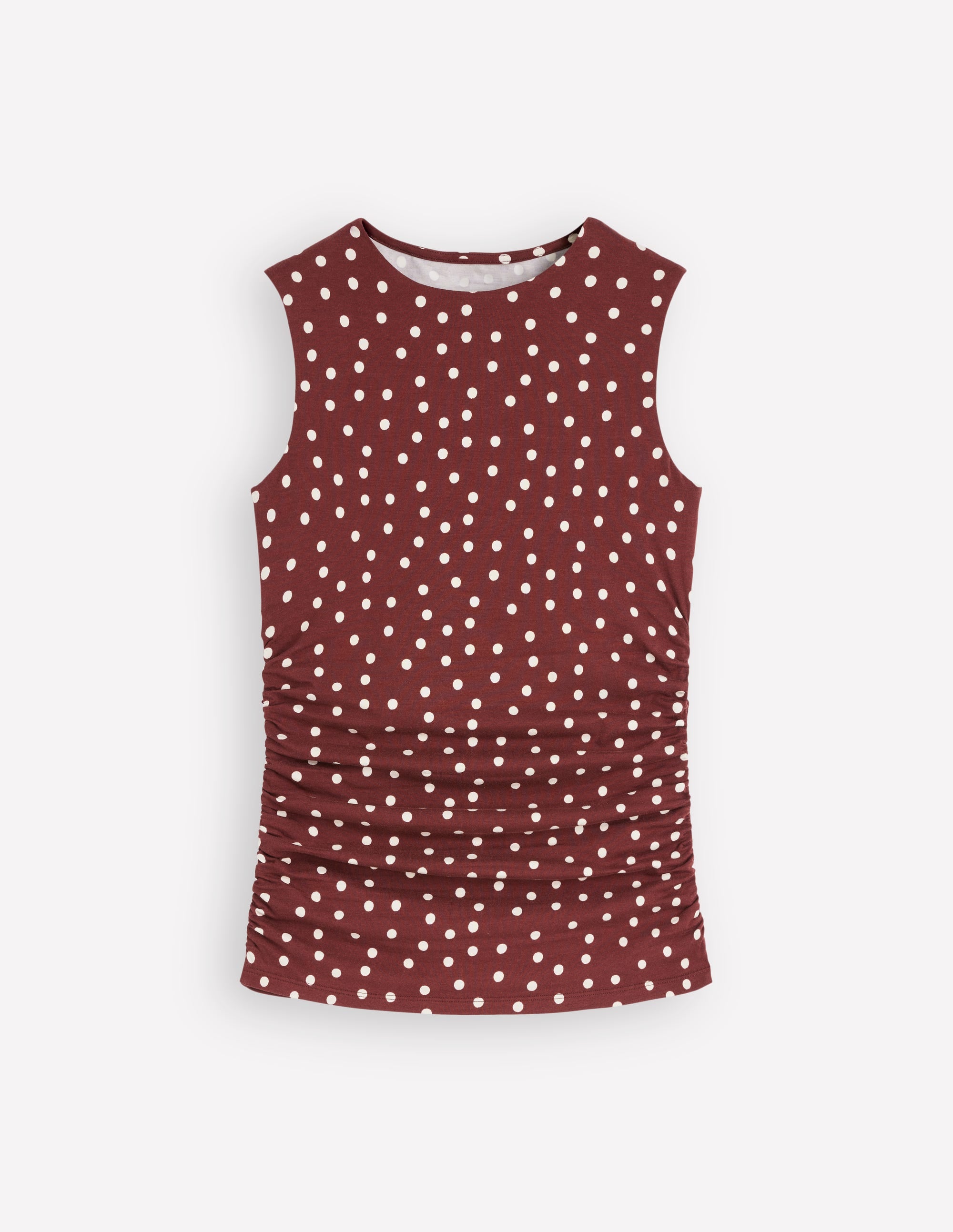 Tia Sleeveless Ruch Jersey Top-Bitter Chocolate & Ivory Spot - Image 5