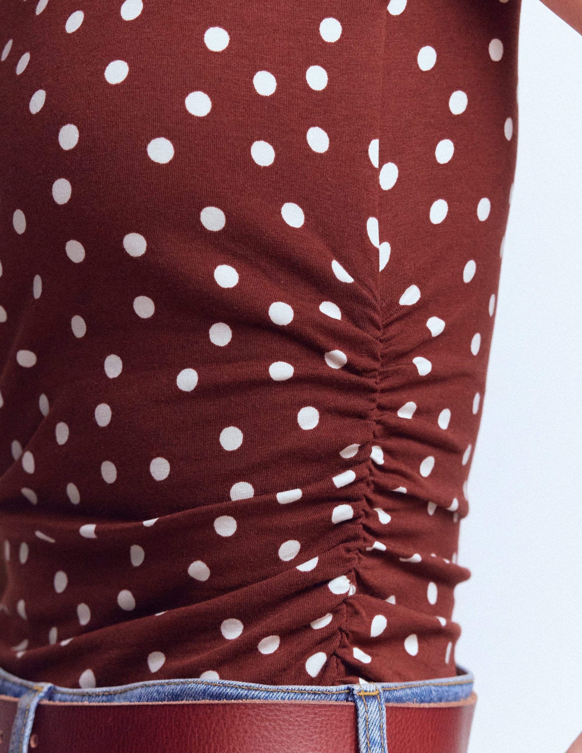 Tia Sleeveless Ruch Jersey Top-Bitter Chocolate & Ivory Spot-2