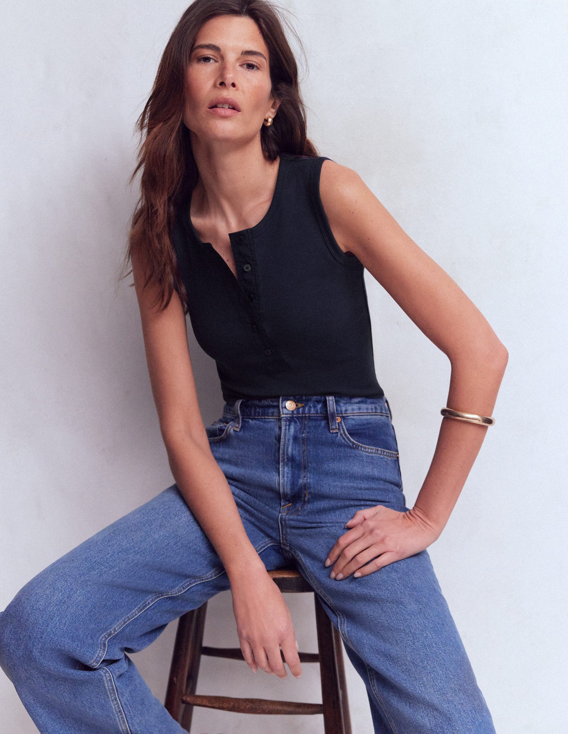 Crew Neck Henley Vest-Navy-1