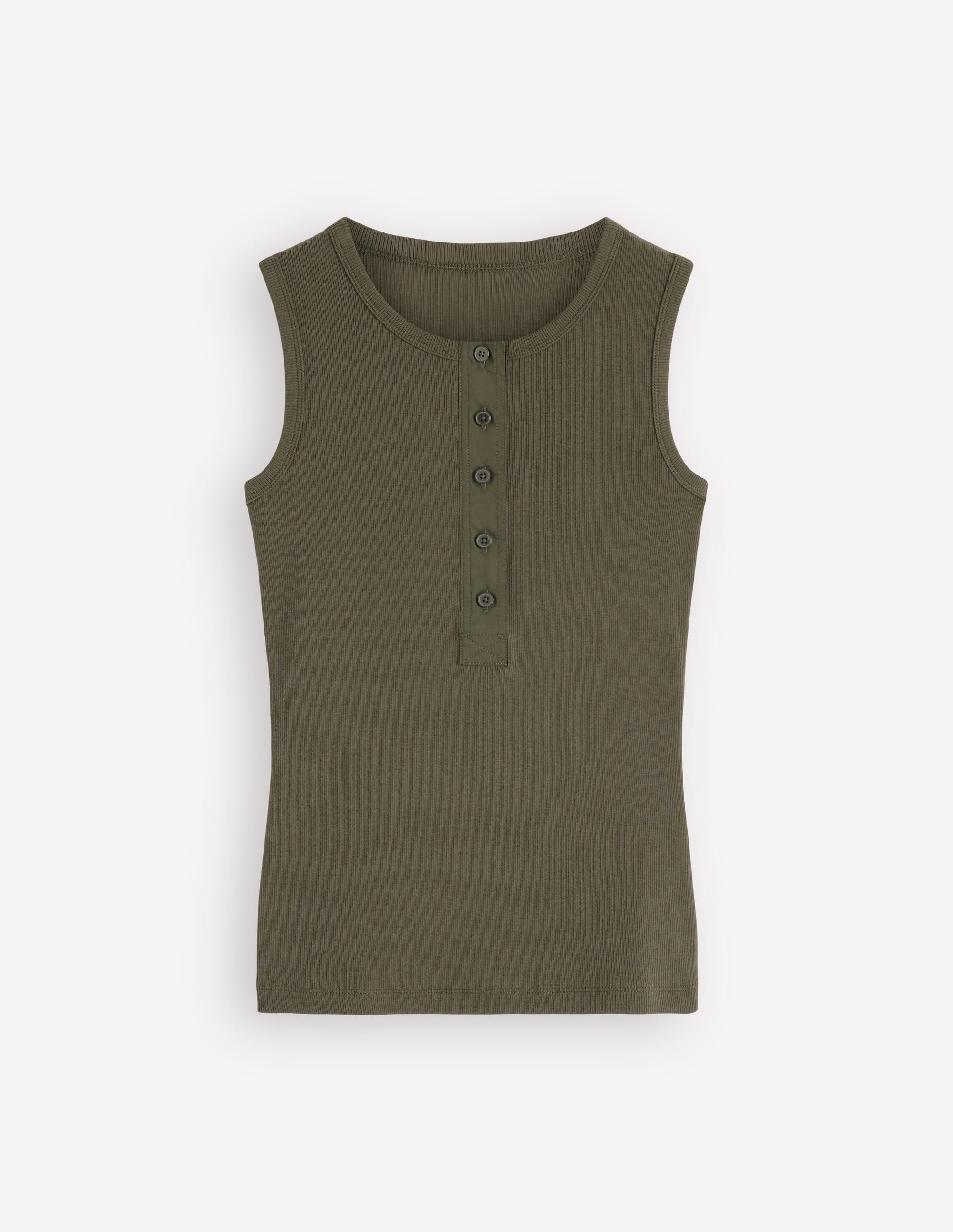 Crew Neck Henley Vest-Olive Night | Boden AU