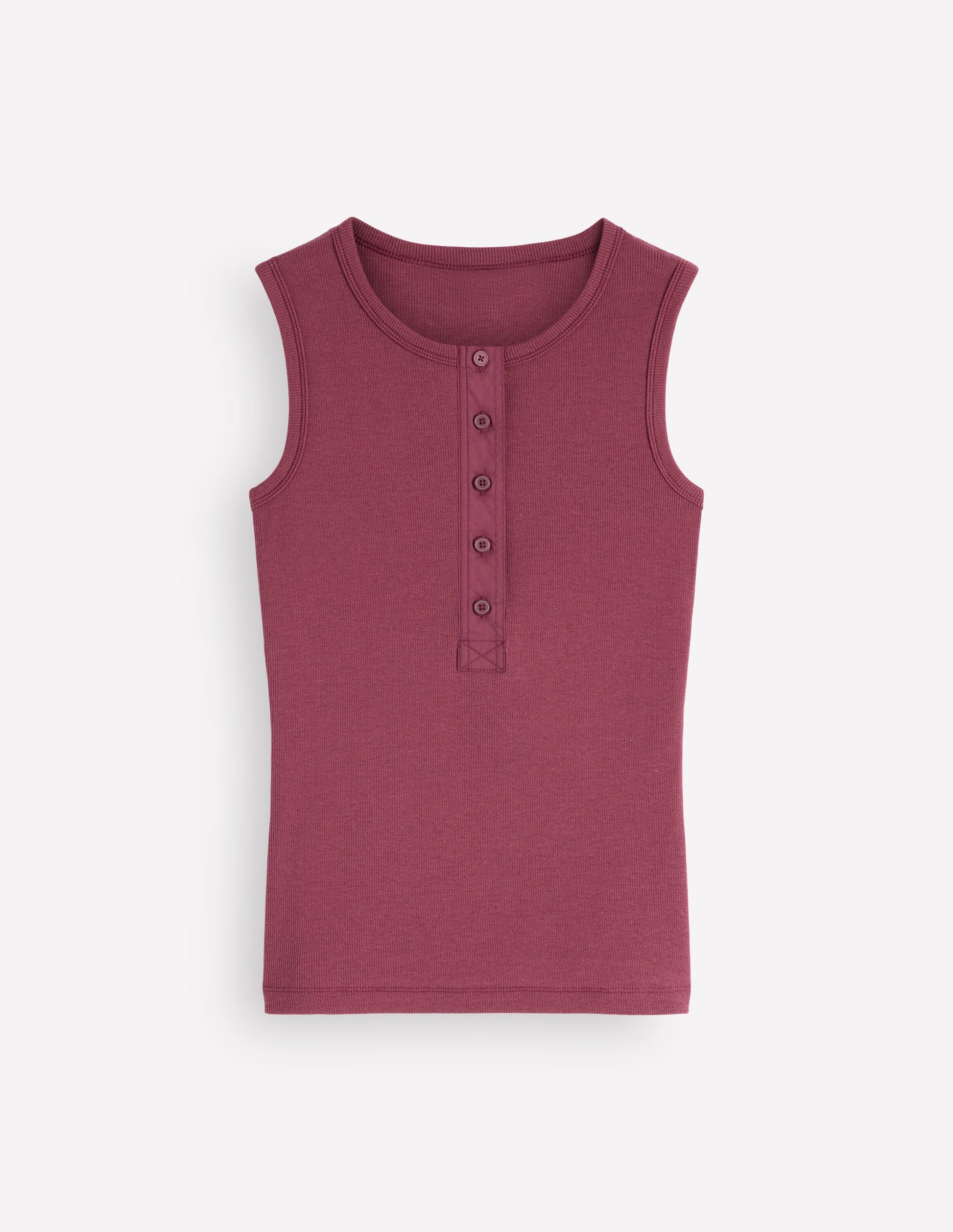 Crew Neck Henley Vest-Maroon-6