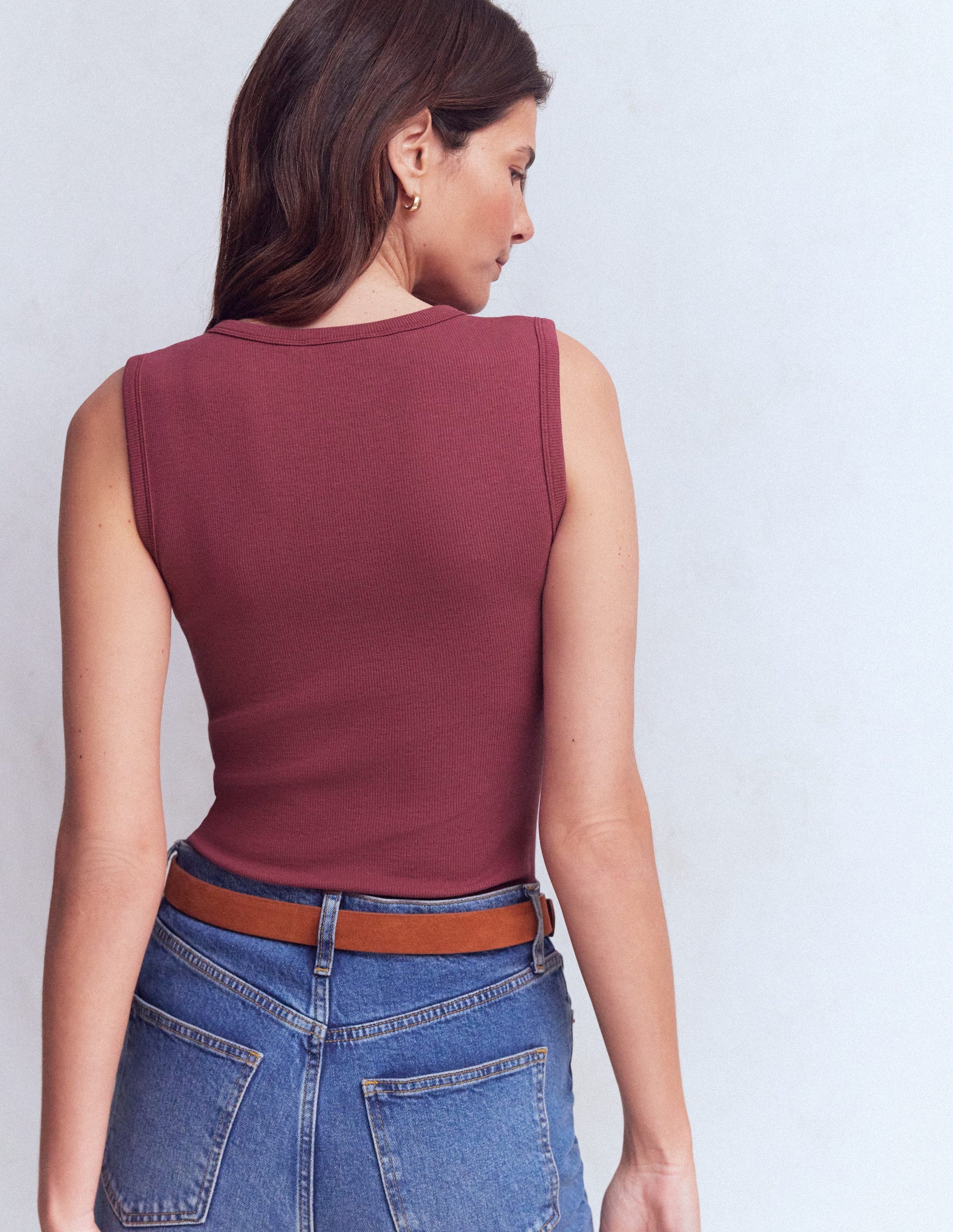 Crew Neck Henley Vest-Maroon-3