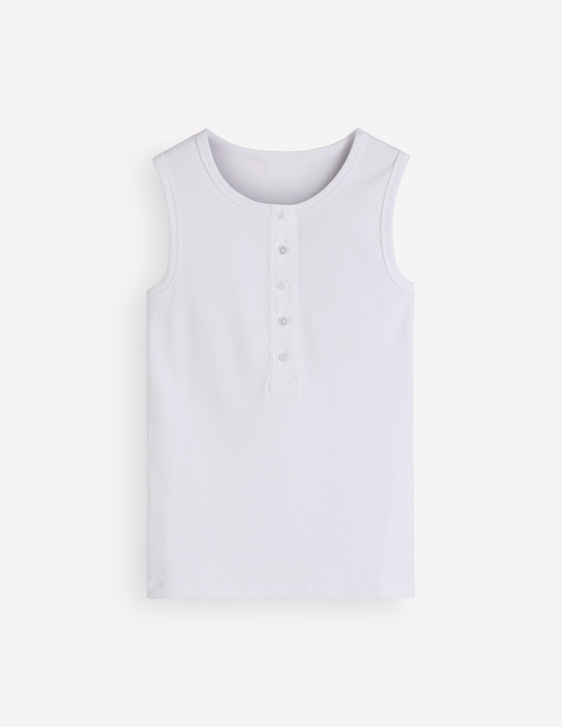 Crew Neck Henley Vest-White-6