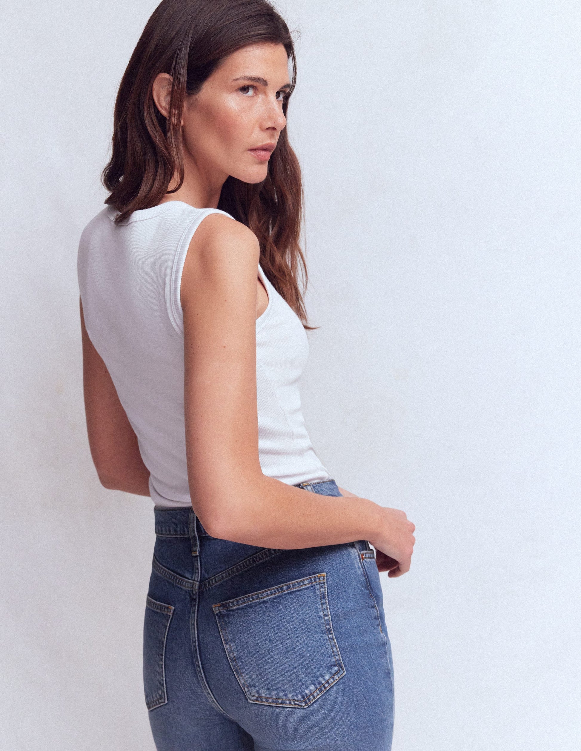 Crew Neck Henley Vest-White-3