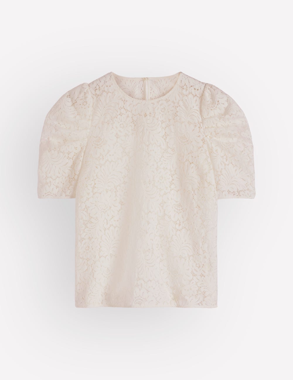 Pleat Sleeve Lace T-shirt-Ivory-5