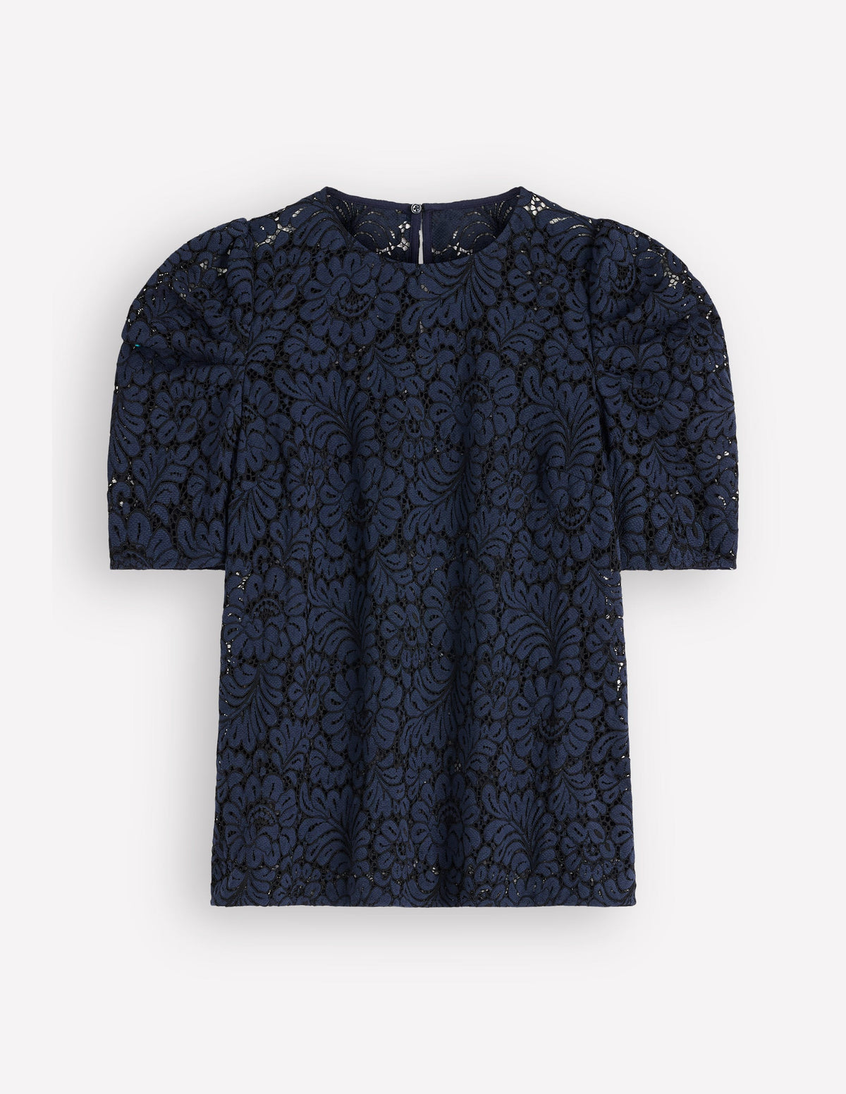 Pleat Sleeve Lace T-shirt-Navy - Image 5