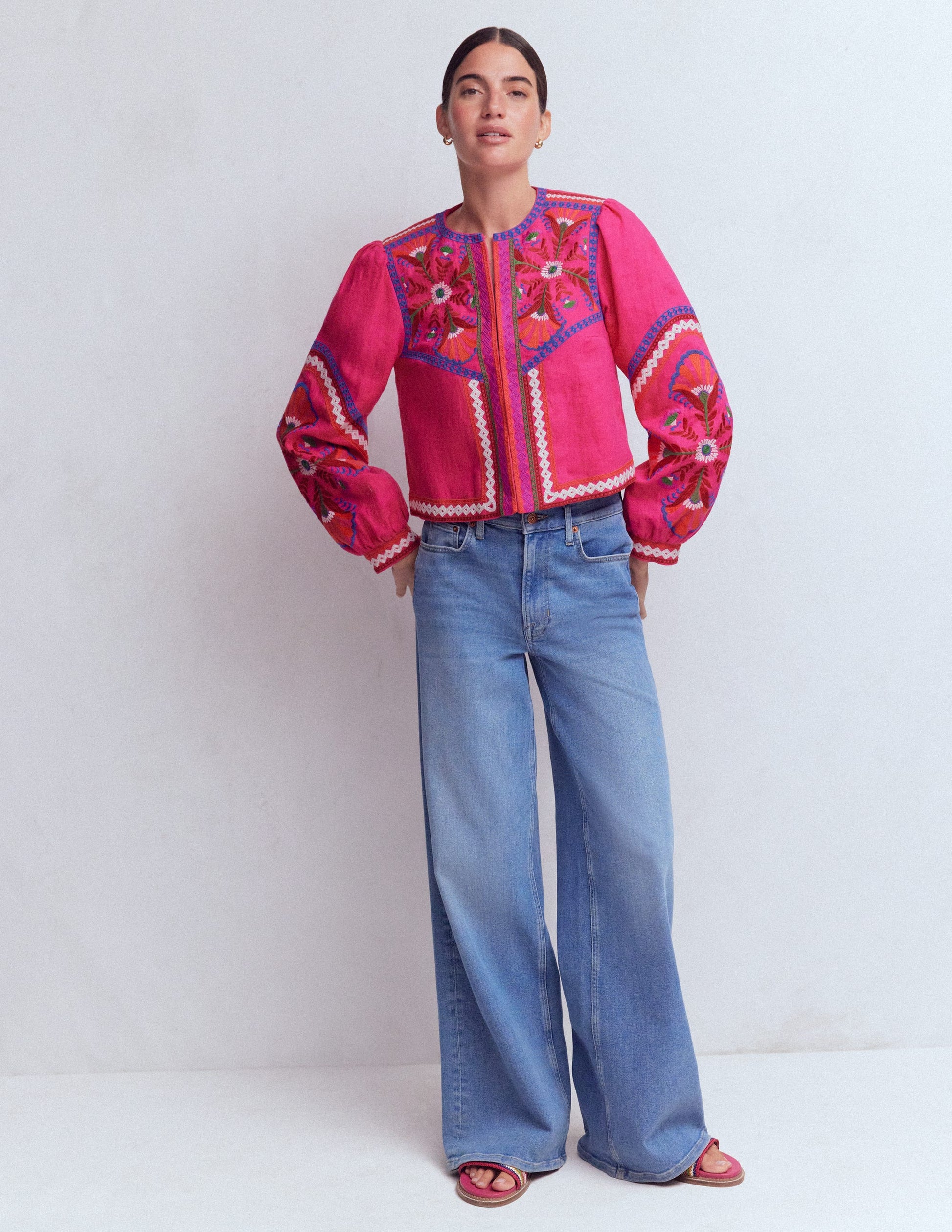 Embroidered Linen Jacket-Pink Peony, Embroidered-4