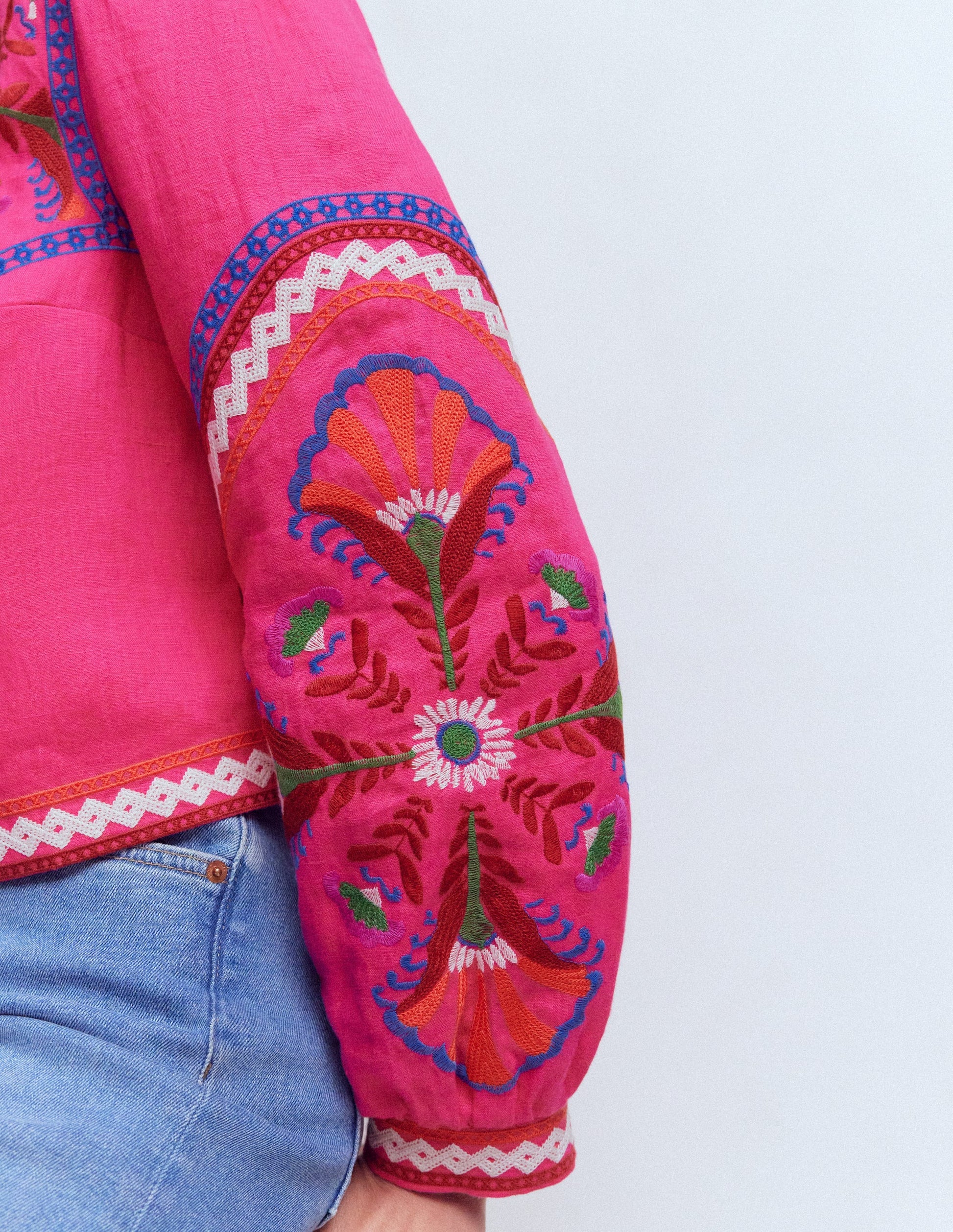 Embroidered Linen Jacket-Pink Peony, Embroidered-5
