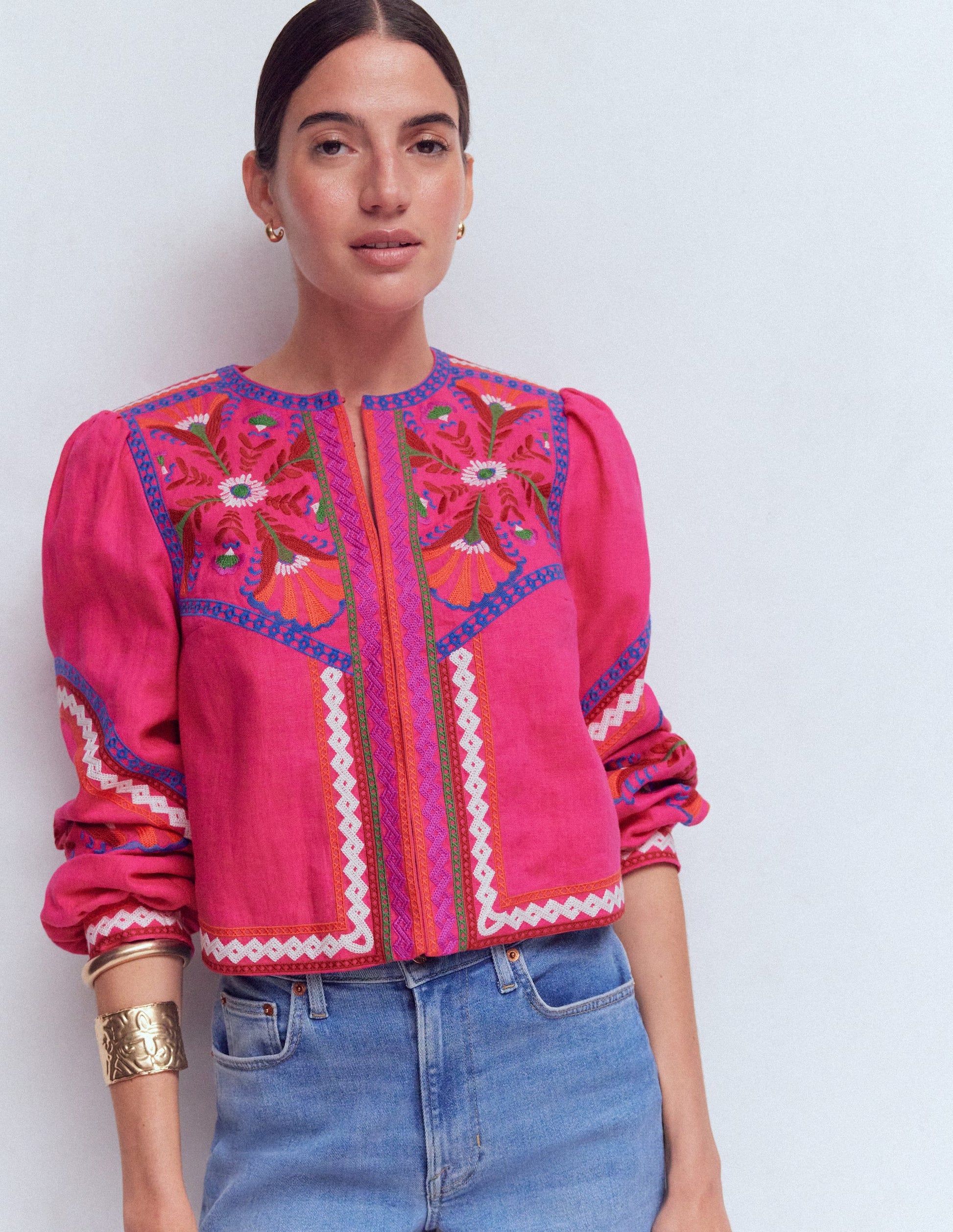 Embroidered Linen Jacket-Pink Peony, Embroidered-6