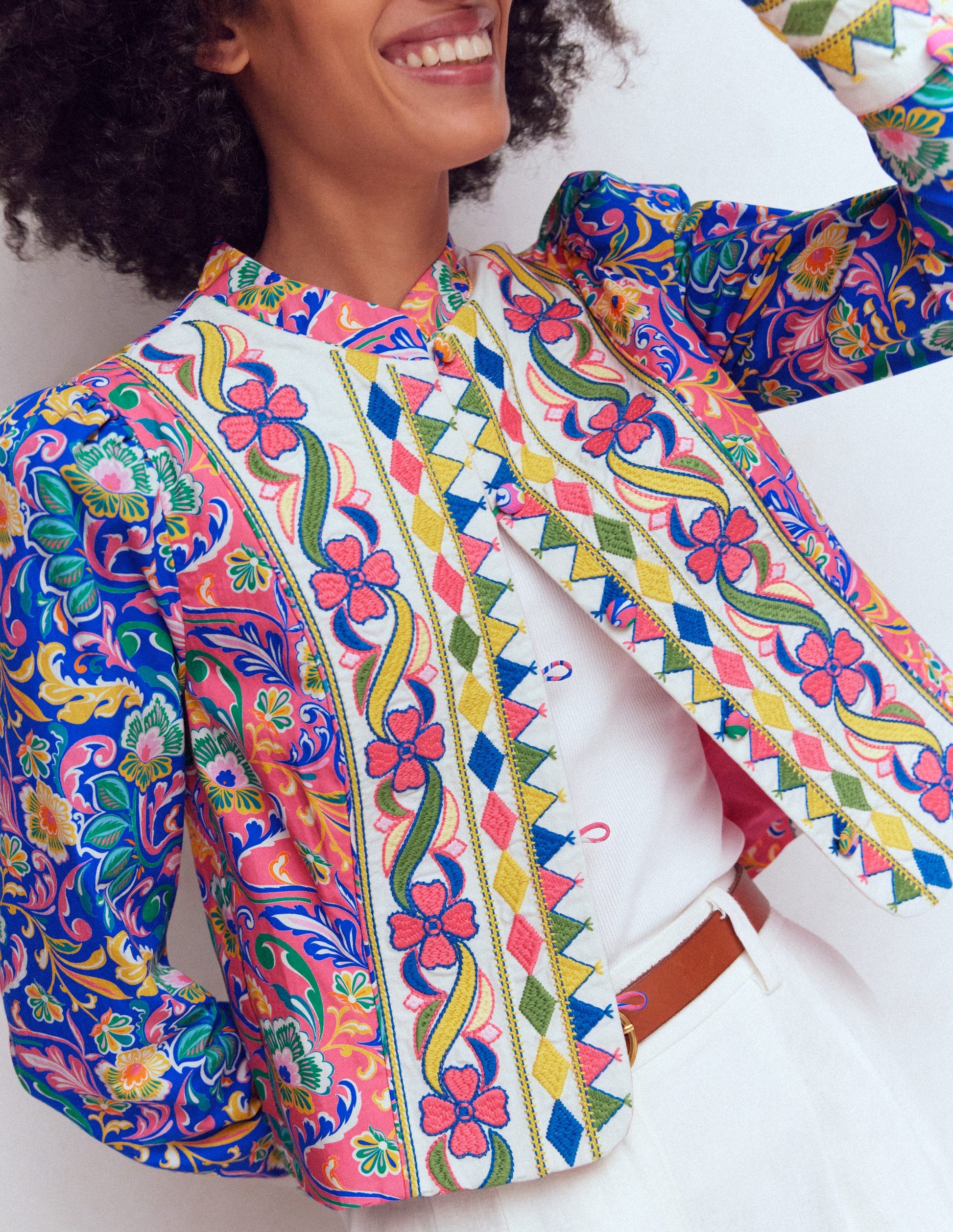 Printed Trim Jacket-Multi, Enchanting Bouquet-4
