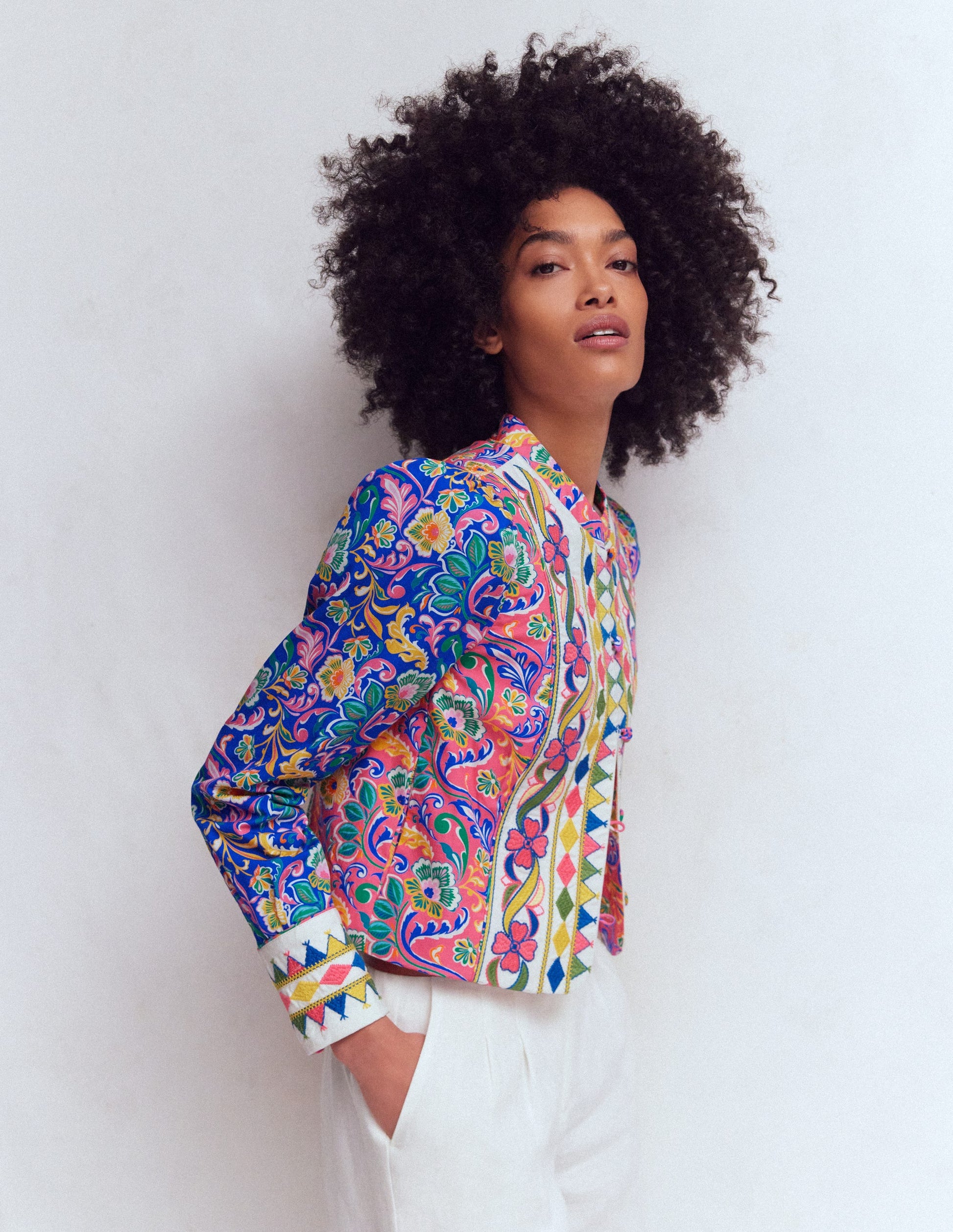 Printed Trim Jacket-Multi, Enchanting Bouquet-7