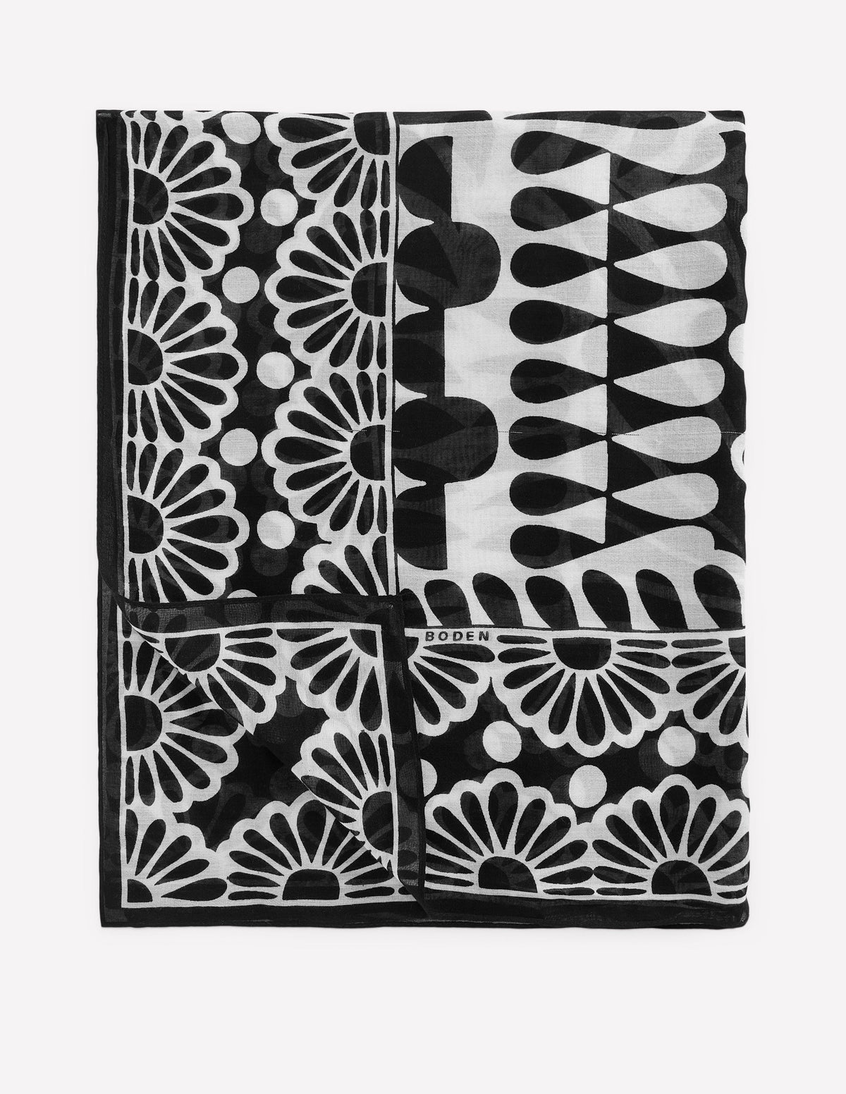 Printed Sarong Scarf-Black, Geo Stamp - Image 1