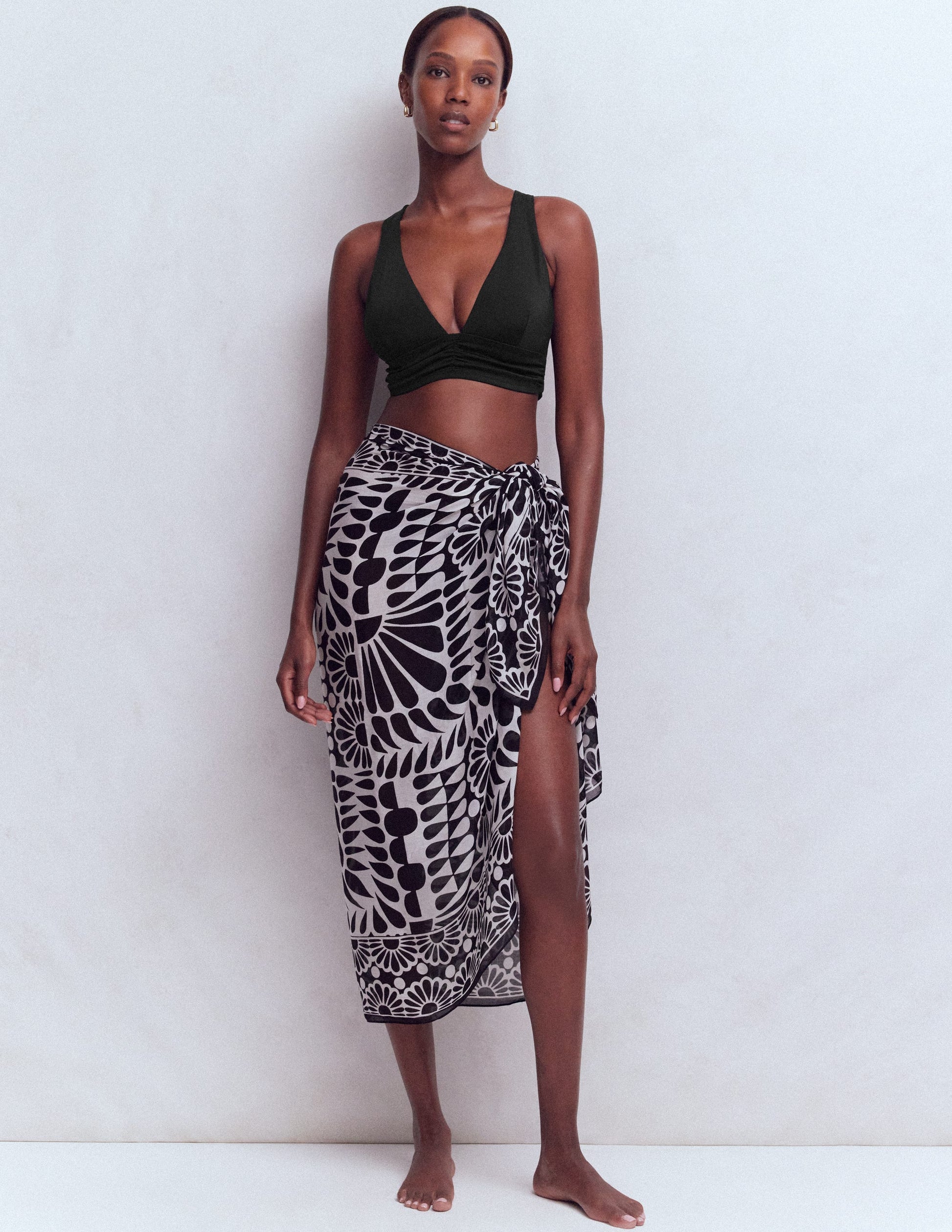 Printed Sarong Scarf-Black, Geo Stamp-1