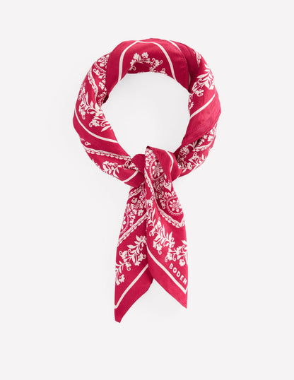 Silk Square Scarf-Red Decorative Blossom-1