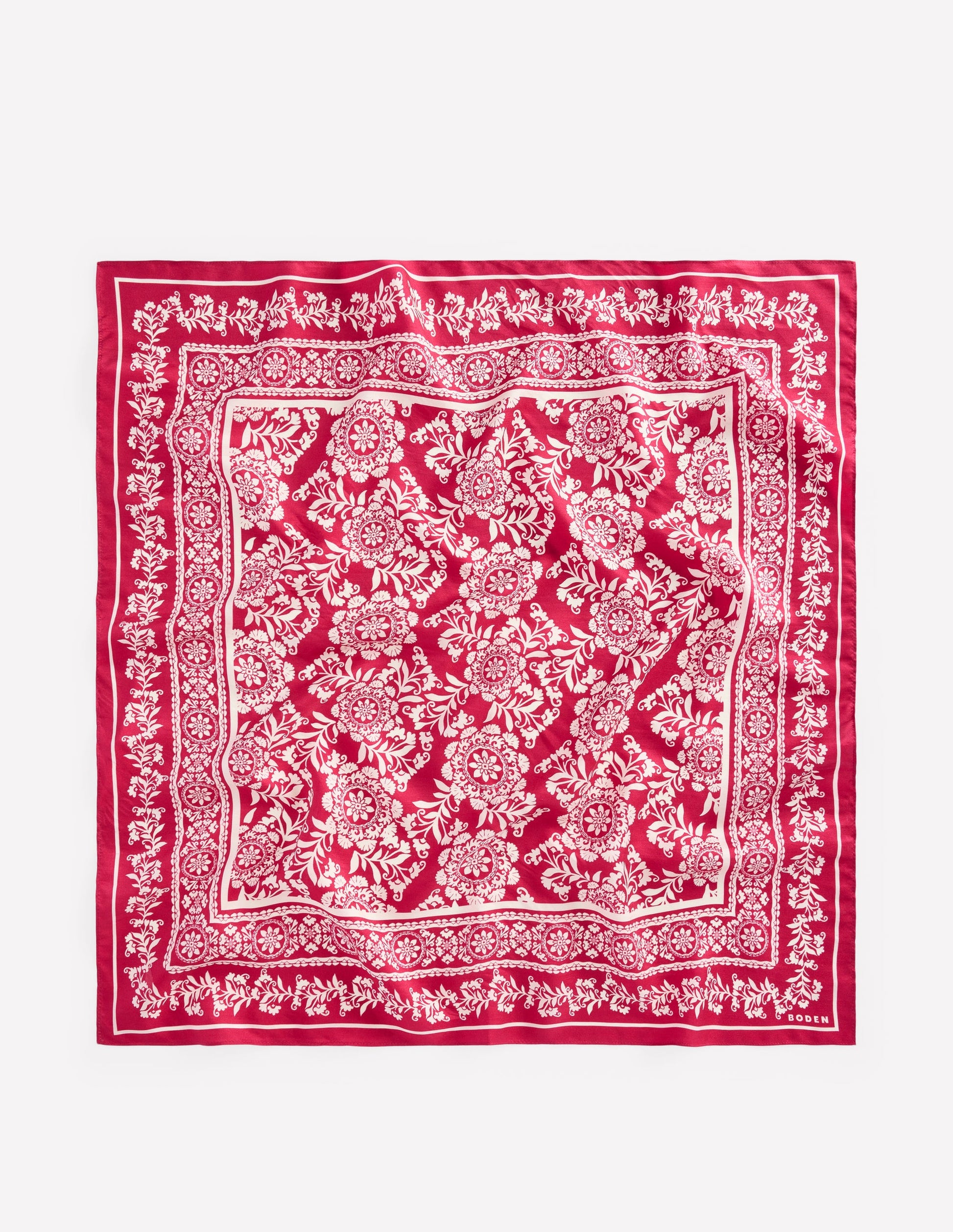 Silk Square Scarf-Red Decorative Blossom-5