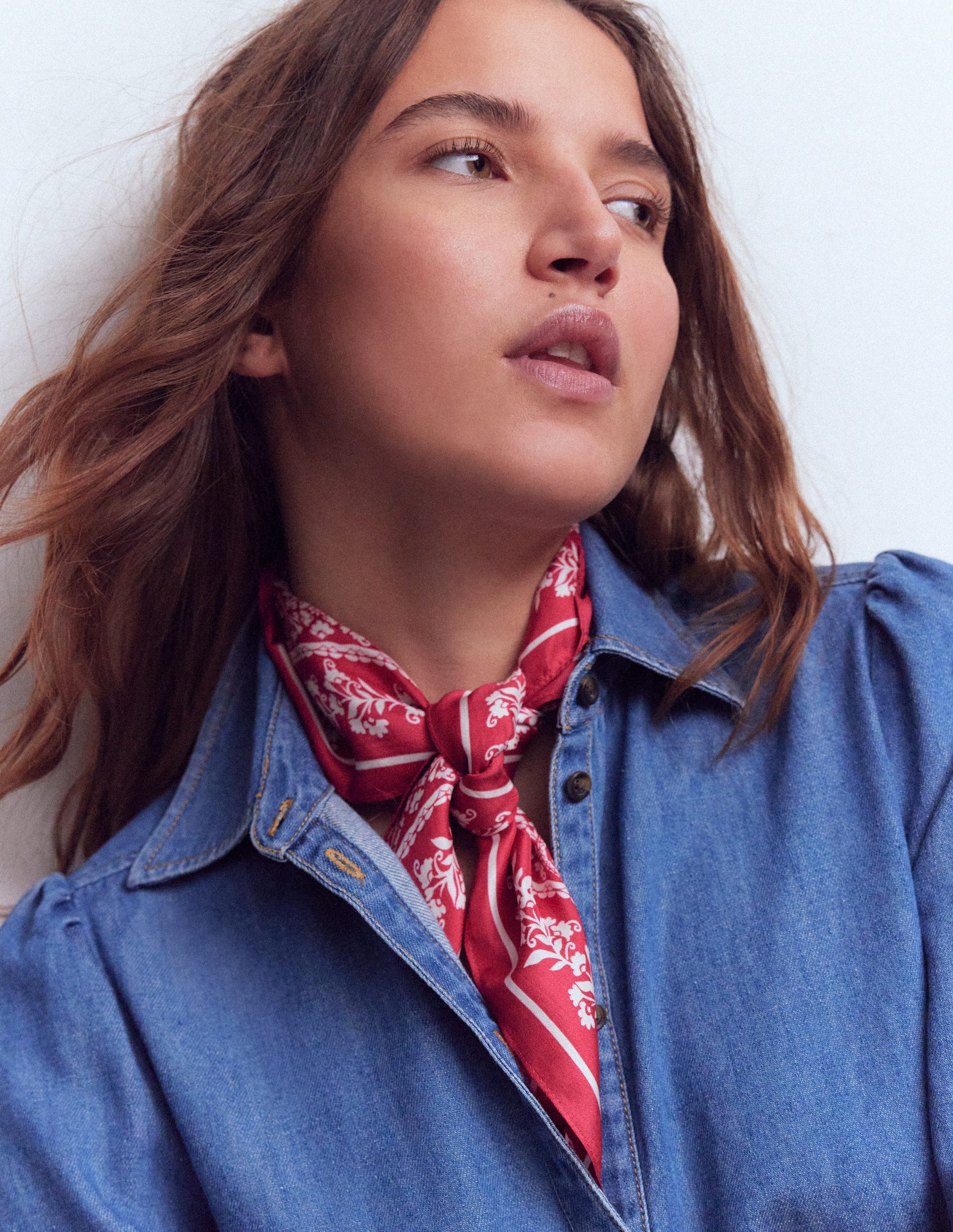 Silk Square Scarf-Red Decorative Blossom-2