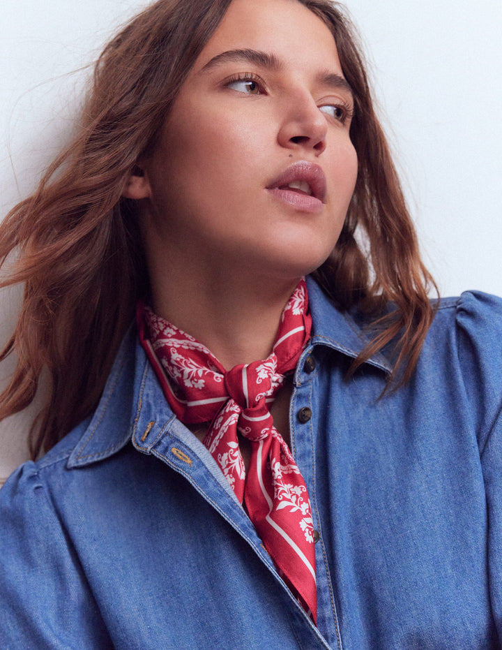 Elisabeth Silk Square Scarf-Red Decorative Blossom