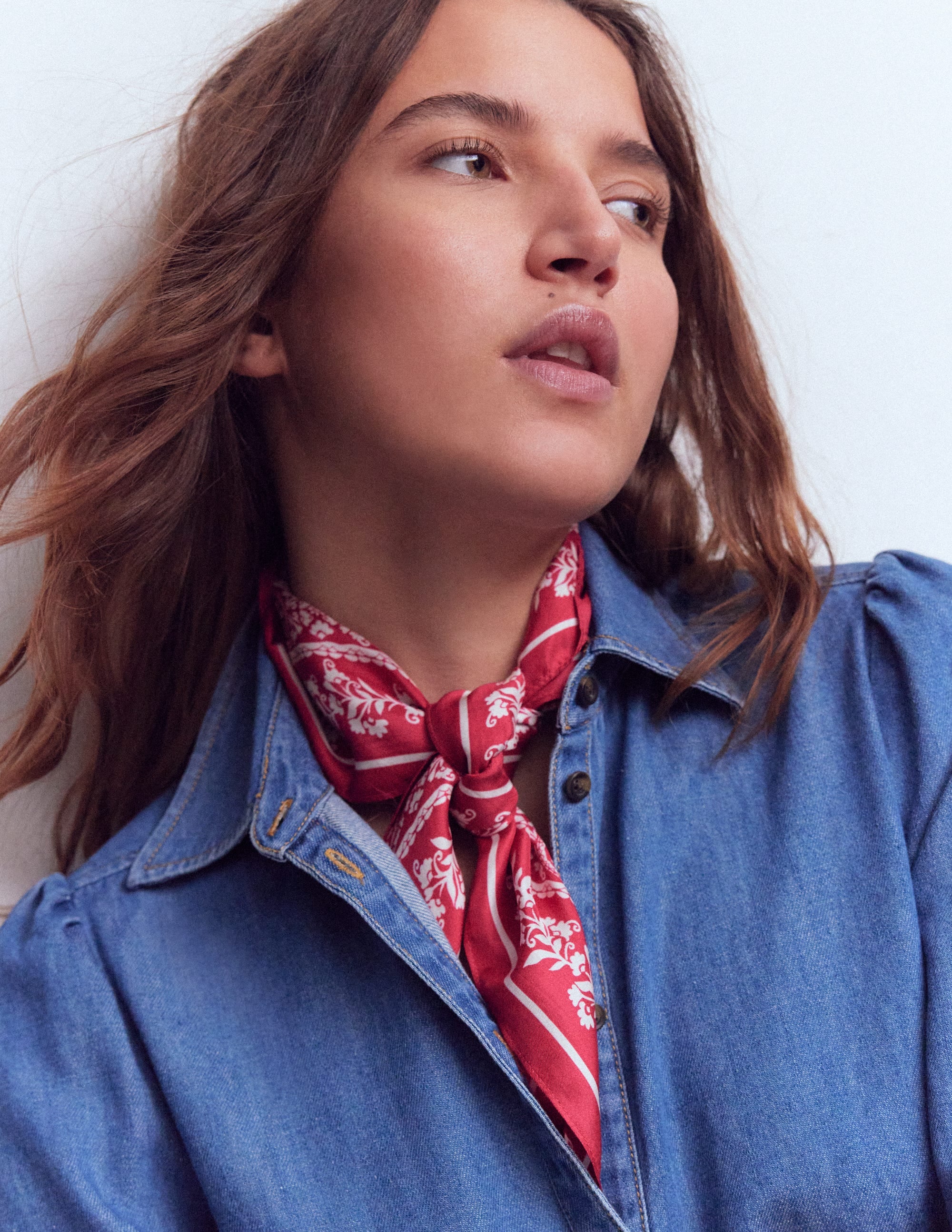 Elisabeth Silk Square Scarf-Red Decorative Blossom - Image 2