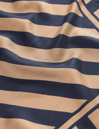 Silk Square Scarf-Navy and Camel Stripe-3