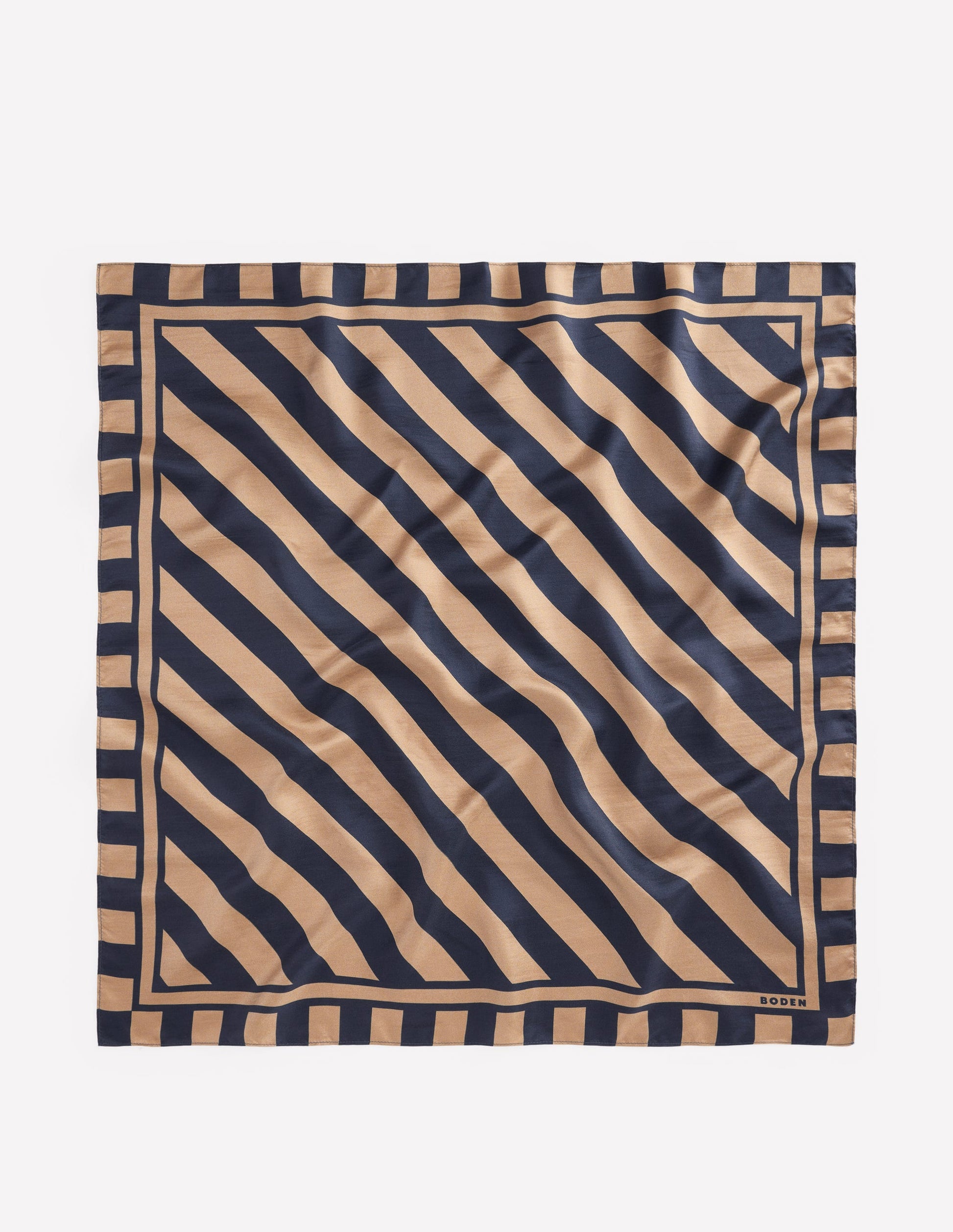 Silk Square Scarf-Navy and Camel Stripe-4