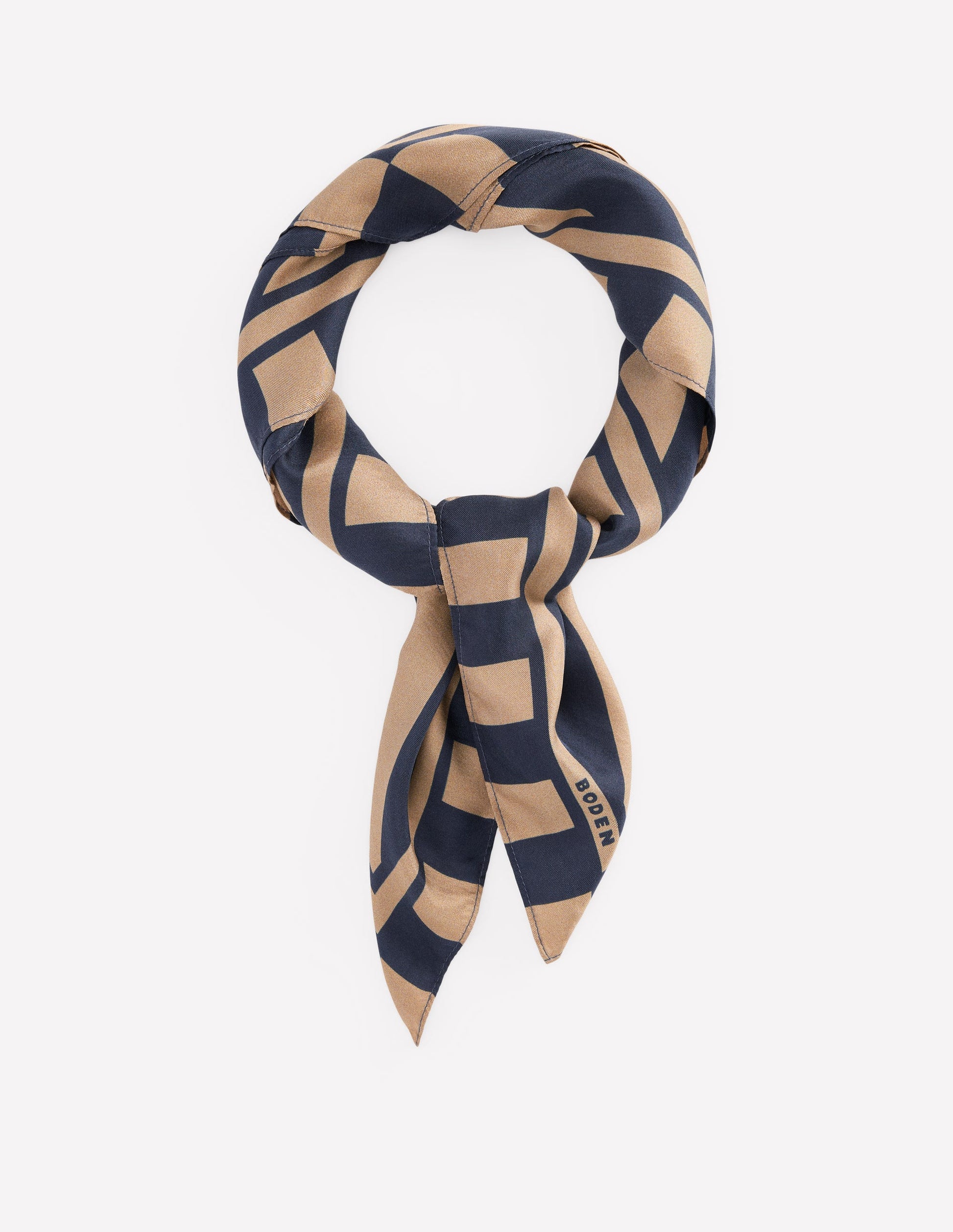 Elisabeth Silk Square Scarf-Navy and Camel Stripe-1