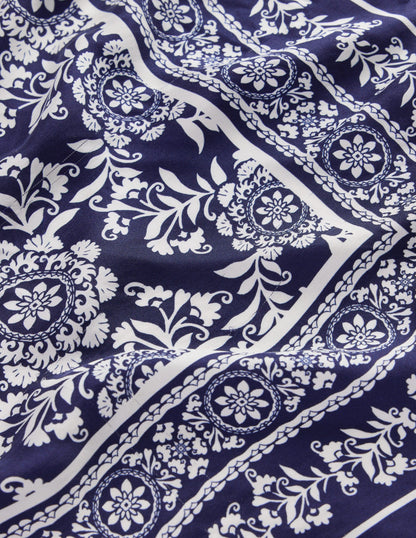 Elisabeth Silk Square Scarf-Navy Decorative Blossom-2