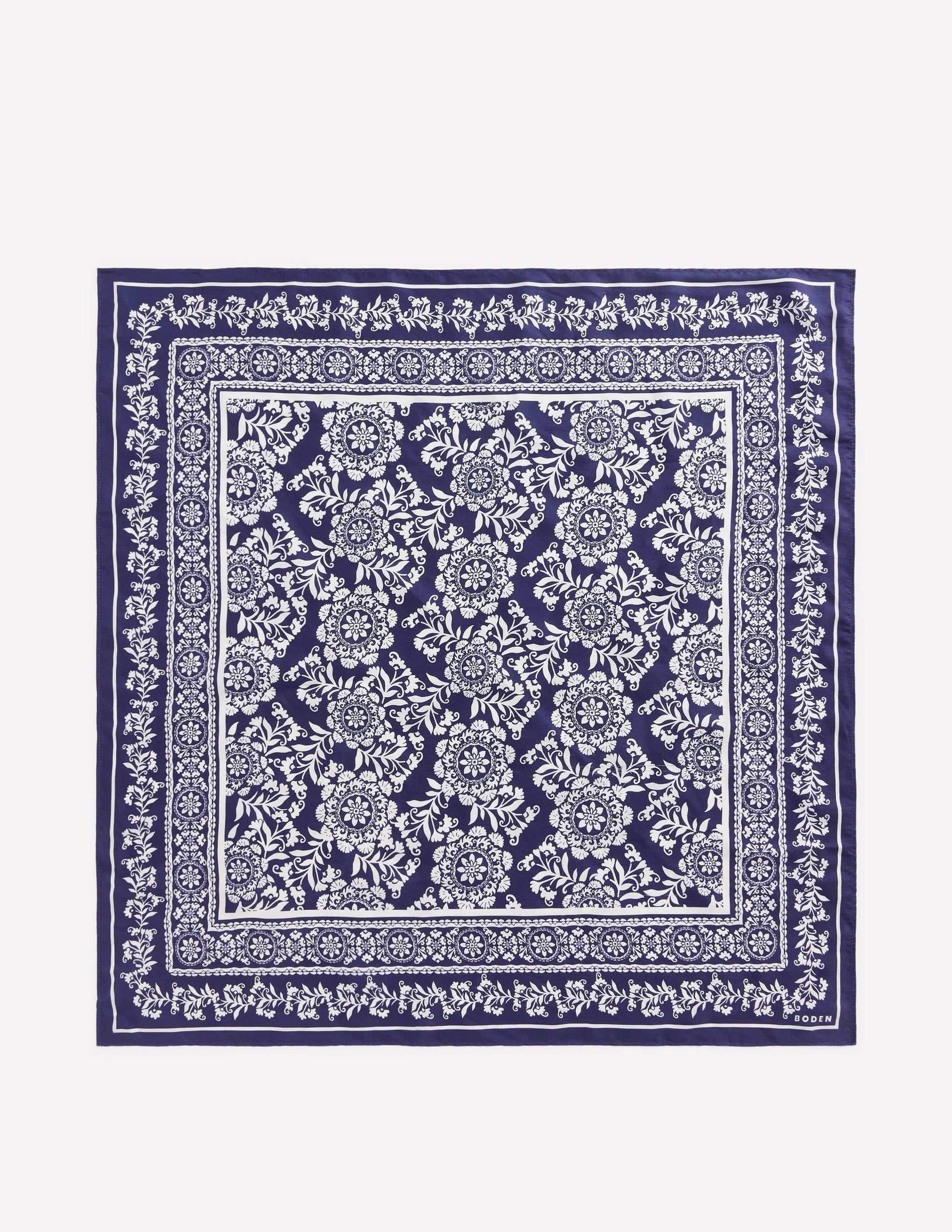 Elisabeth Silk Square Scarf-Navy Decorative Blossom-3