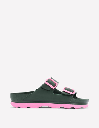 Lyla Double Buckle Sliders-Khaki/Pink-3