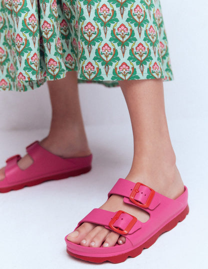 Lyla Double Buckle Sliders-Pink/Red-2