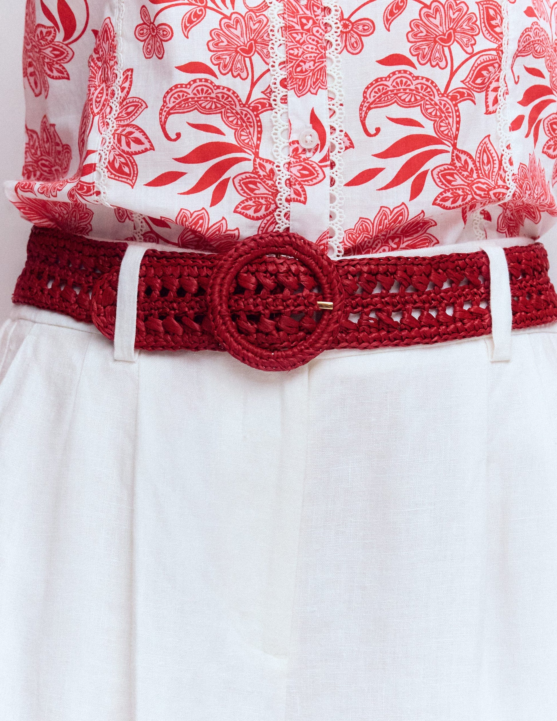 Interest Raffia Belt-Red-2