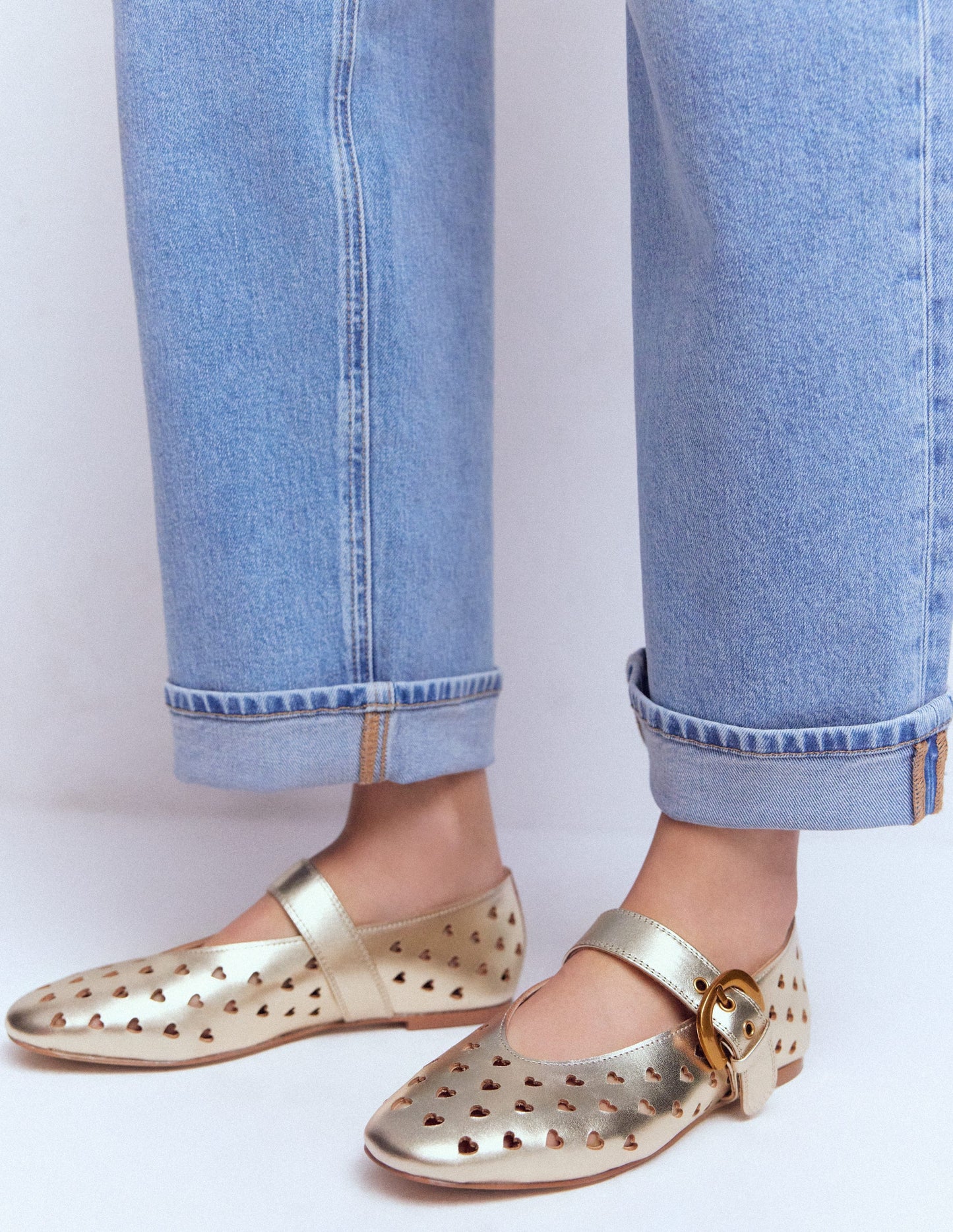 Kylie Flat Buckle Mary Janes-Gold