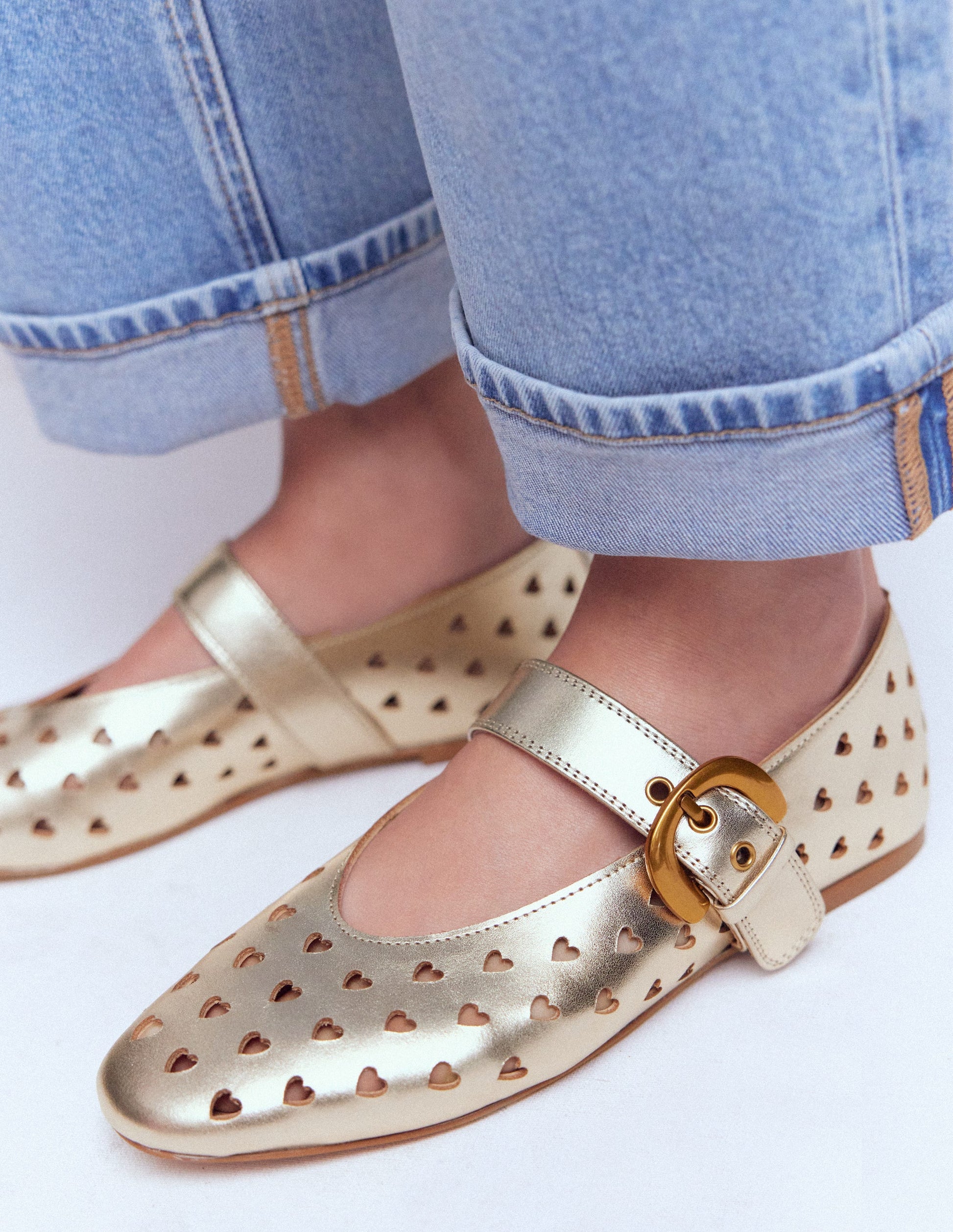 Kylie Flat Buckle Mary Janes-Gold-2