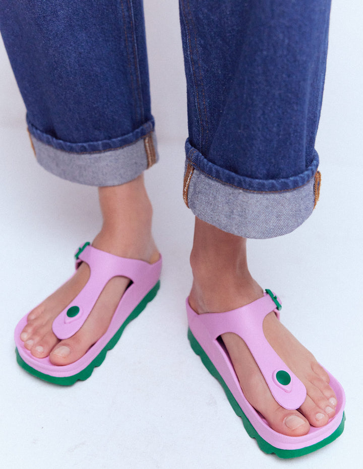 Lyla Toe Post Sandals-Pink/Green
