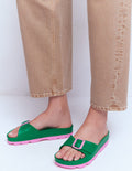 Lyla Single Buckle Sliders-Green/Pink