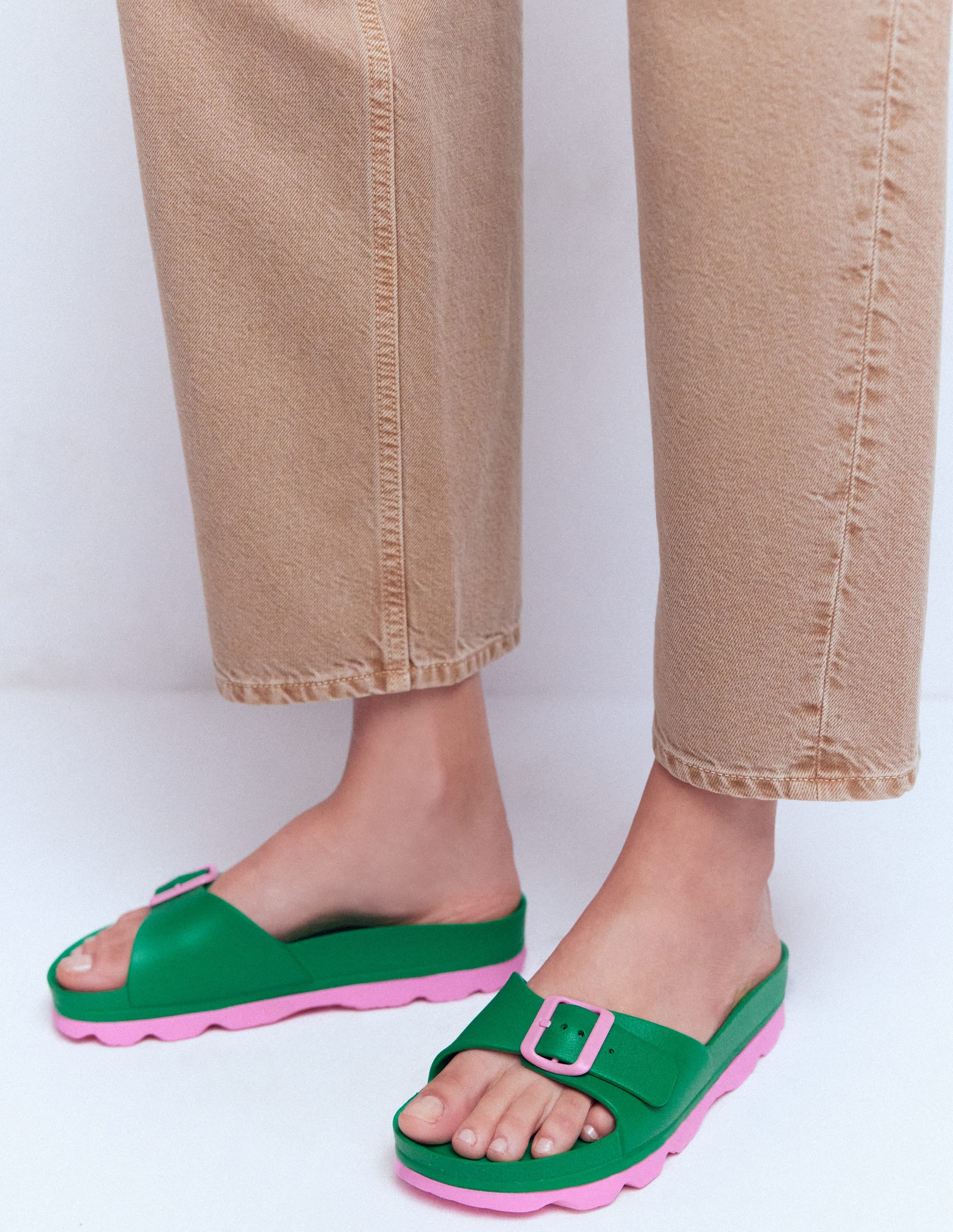 Lyla Single Buckle Sliders-Green/Pink - Image 1